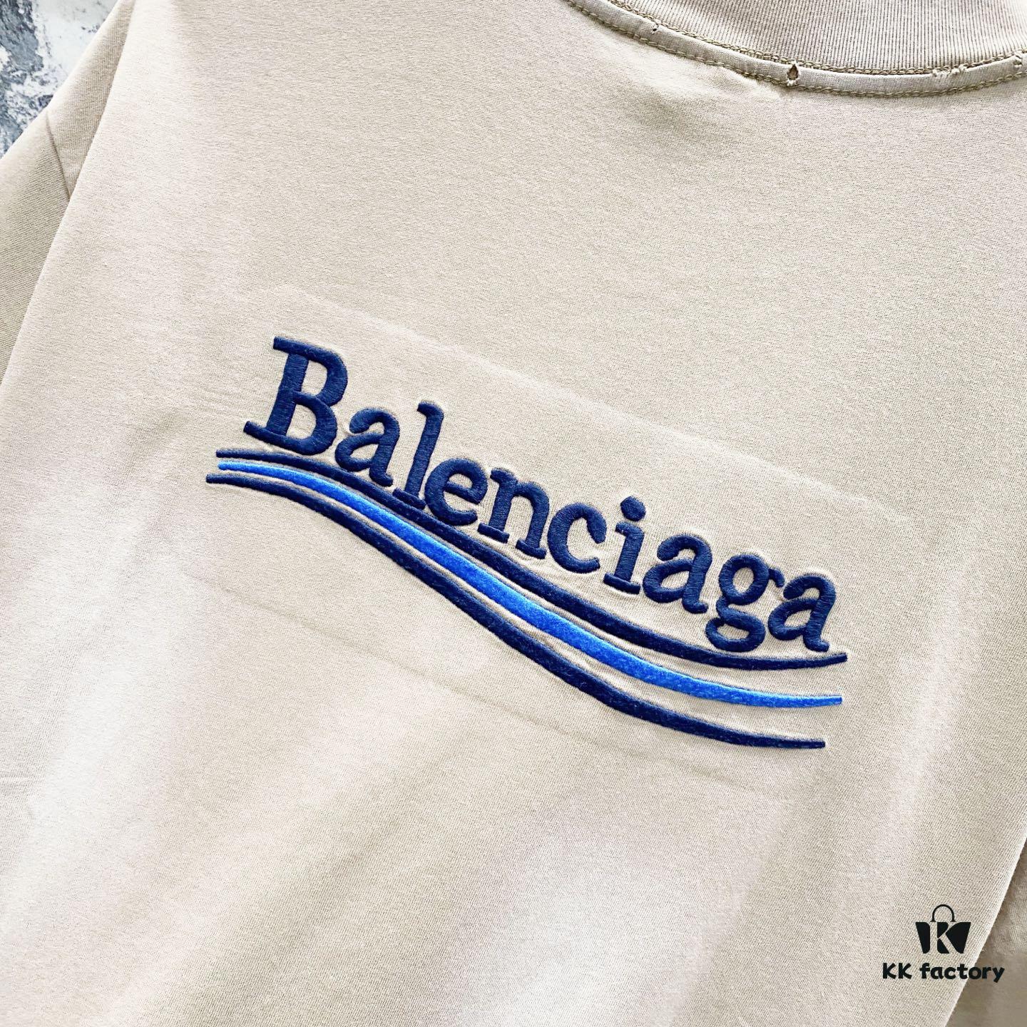 BALENCIAGA 320g Washed Short-Sleeve T-Shirt with Wavy Coke Embroidery and Logo Design