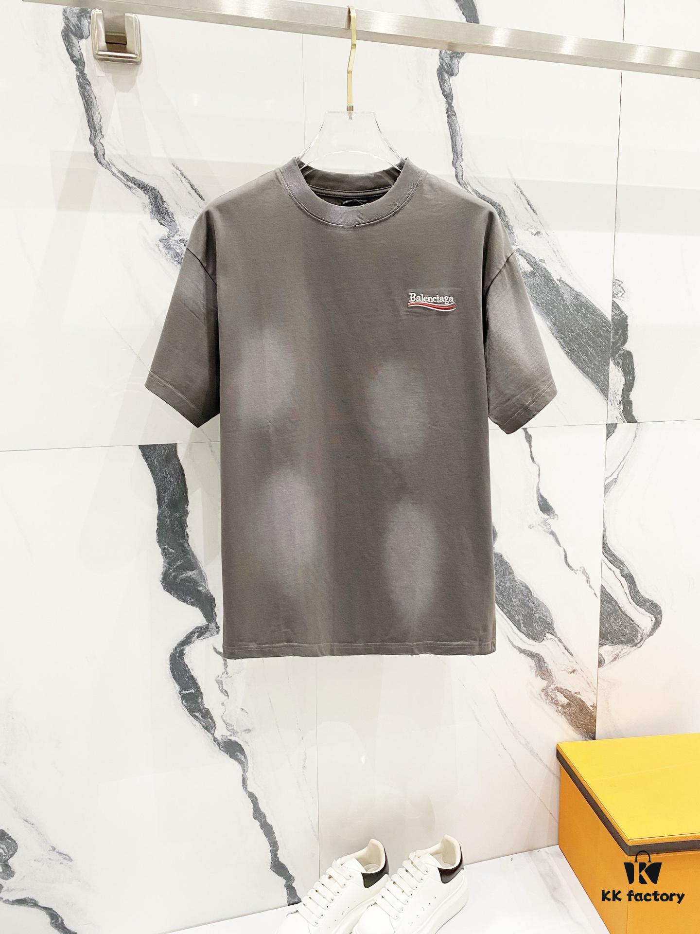 BALENCIAGA 320g Washed Short-Sleeve T-Shirt with Wavy Coke Embroidery and Logo Design