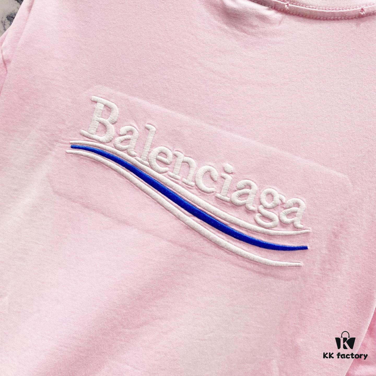 BALENCIAGA 320g Washed Short Sleeve T-Shirt with Wavy Coca-Cola Embroidery and Logo Design