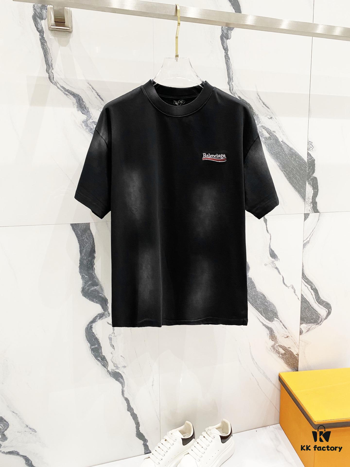 BALENCIAGA 320g Washed Short-Sleeve T-Shirt with Wavy Coke Embroidery and Logo Design