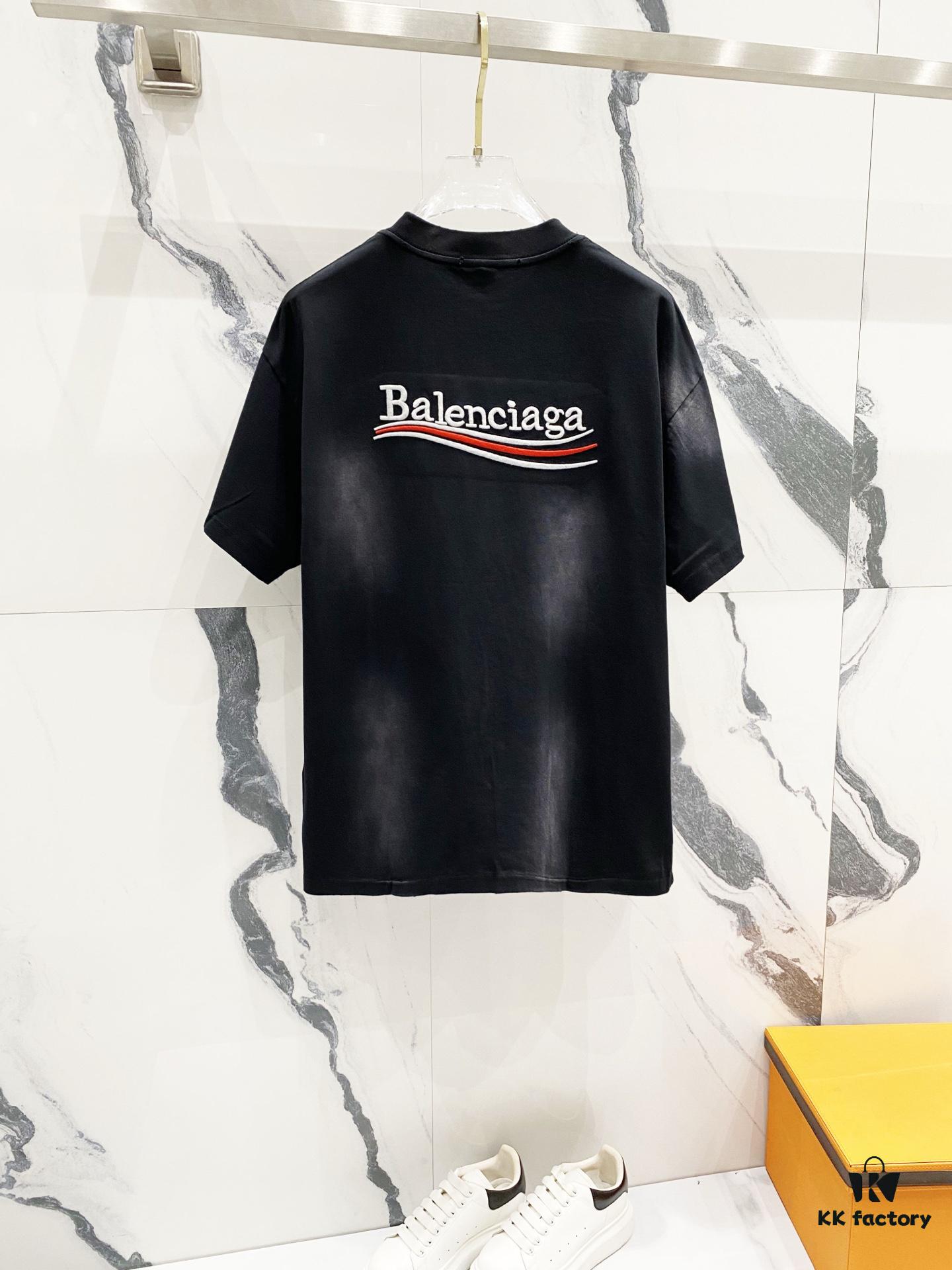 BALENCIAGA 320g Washed Short-Sleeve T-Shirt with Wavy Coke Embroidery and Logo Design