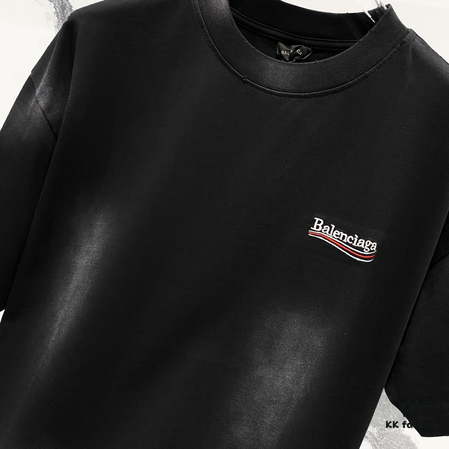 BALENCIAGA 320g Washed Short-Sleeve T-Shirt with Wavy Coke Embroidery and Logo Design
