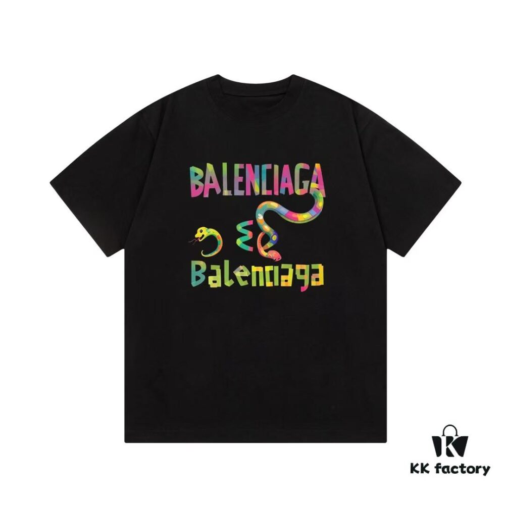 BALENCIAGA* Balenciaga* Loose Fit Printed Logo Short Sleeve T-Shirt for Spring and Summer, Stylish Crew Neck Unisex Cotton Tee