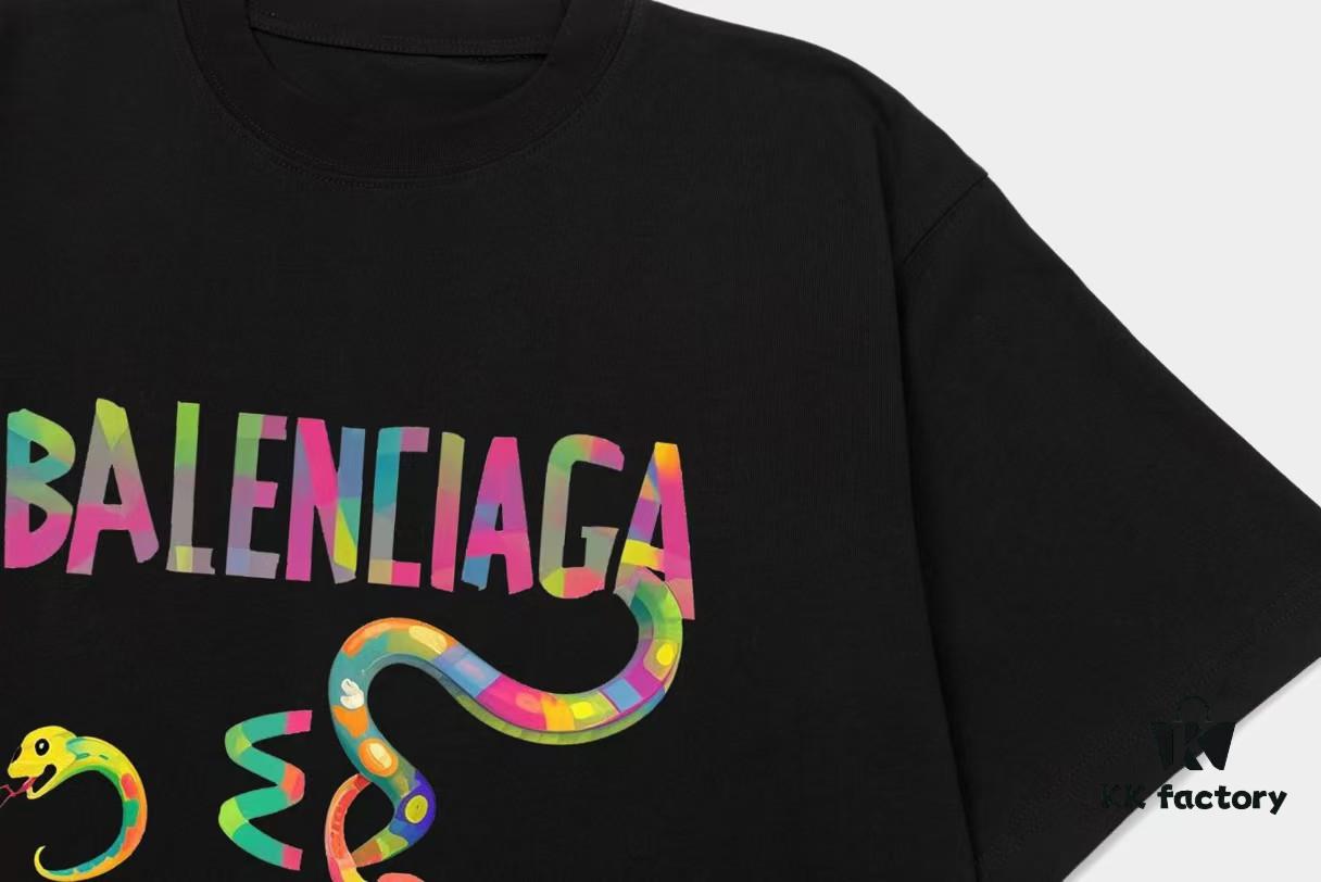 BALENCIAGA* Balenciaga* Loose Fit Printed Logo Short Sleeve T-Shirt for Spring and Summer, Stylish Crew Neck Unisex Cotton Tee