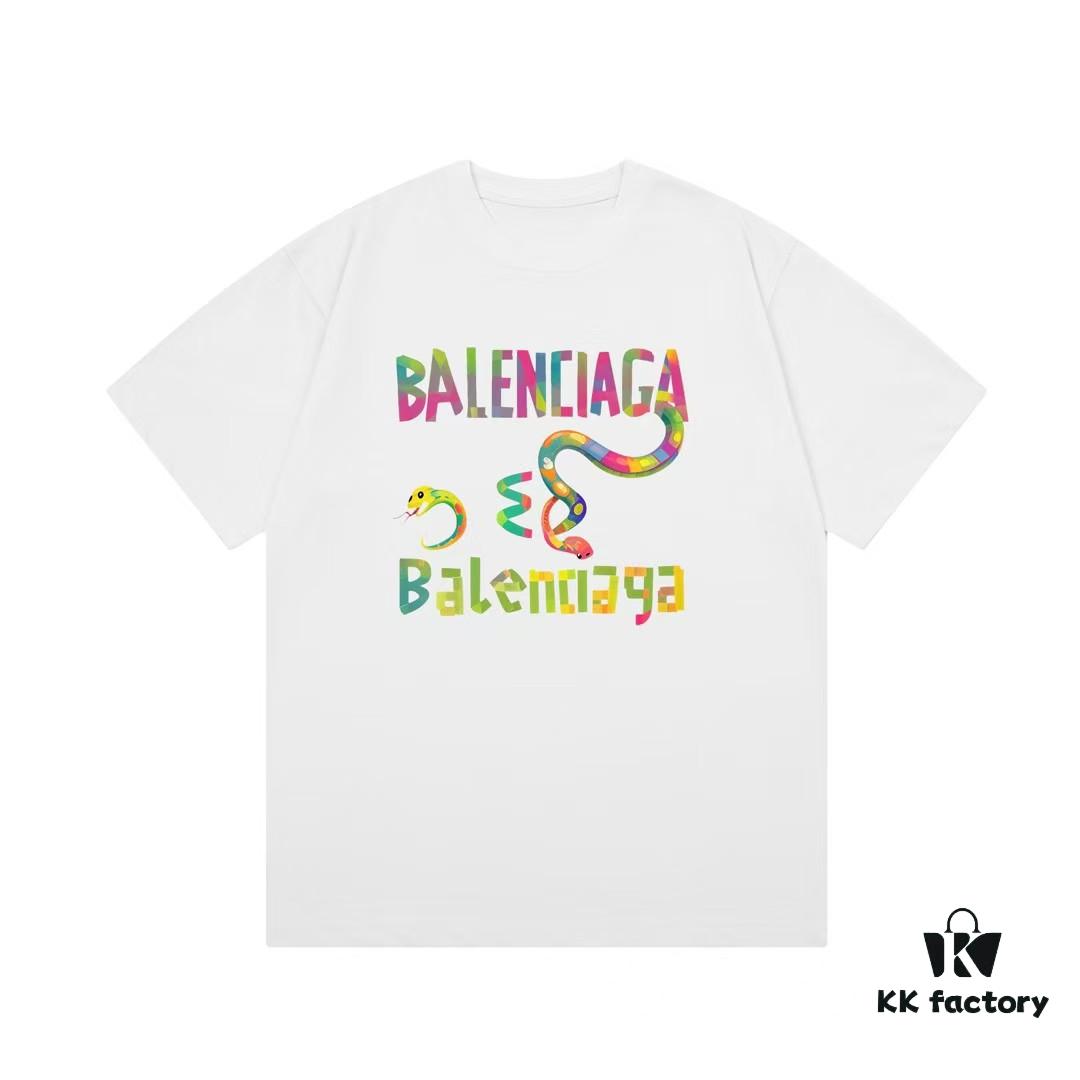BALENCIAGA*Balenciaga* Loose Fit Printed Logo Short Sleeve T-Shirt for Spring and Summer