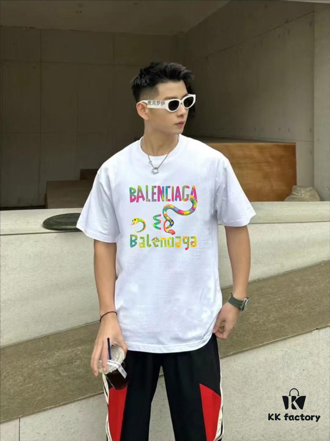 BALENCIAGA*Balenciaga* Loose Fit Printed Logo Short Sleeve T-Shirt for Spring and Summer