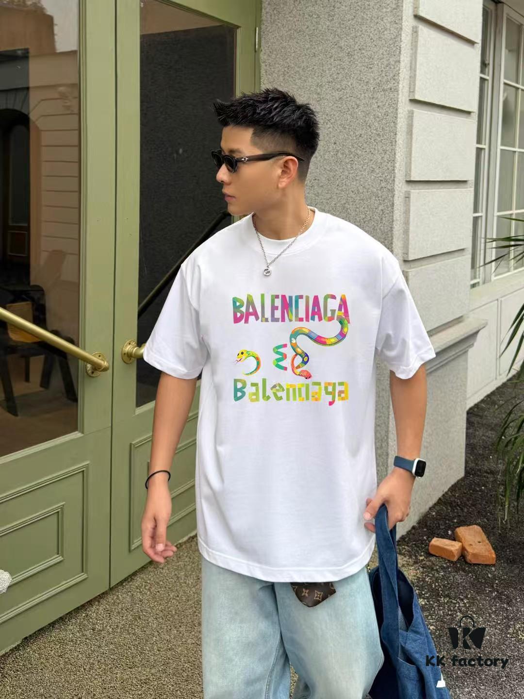 BALENCIAGA*Balenciaga* Loose Fit Printed Logo Short Sleeve T-Shirt for Spring and Summer