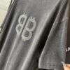 Balenciaga BB Logo Rhinestone Letter Distressed Washed T-Shirt, Premium Version (Different from Standard Stock), 250g Fabric, Multi-Tear and Ripped Wash Treatment, High-Brightness Imported Australian Rhinestones, Heat-Pressed for Durability, Loose Fit Unisex Short Sleeve Tee