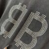 Balenciaga BB Logo Rhinestone Letter Distressed Washed T-Shirt, Premium Version (Different from Standard Stock), 250g Fabric, Multi-Tear and Ripped Wash Treatment, High-Brightness Imported Australian Rhinestones, Heat-Pressed for Durability, Loose Fit Unisex Short Sleeve Tee