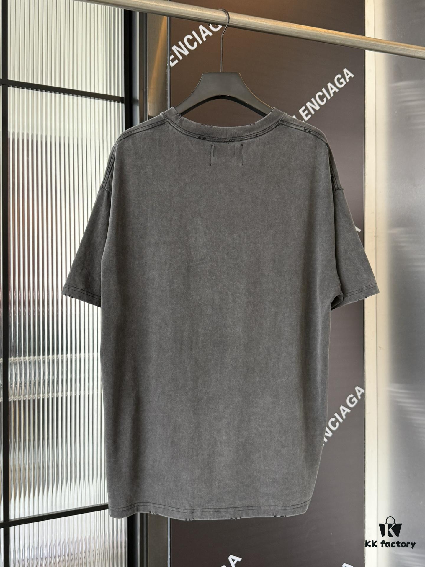 Balenciaga Crown BB Logo Rhinestone Embellished Distressed Washed T-Shirt, Premium Version (Different from Standard Stock), 250g Fabric with Multi-Tear and Cut-Out Wash Treatment, Imported Australian Rhinestones, Heat-Pressed for Durability, High Shine, Loose Fit Unisex Design