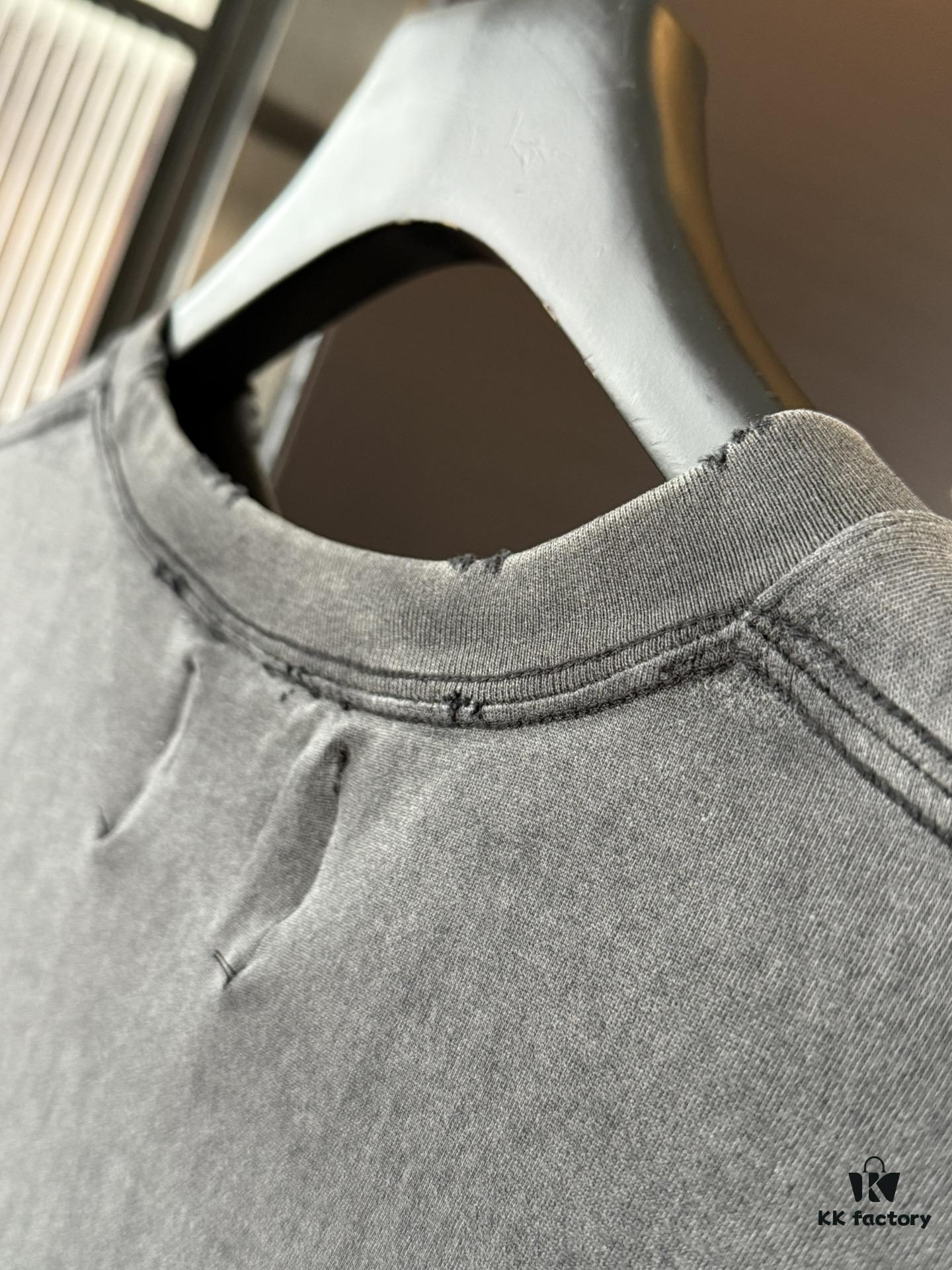 Balenciaga Crown BB Logo Rhinestone Embellished Distressed Washed T-Shirt, Premium Version (Different from Standard Stock), 250g Fabric with Multi-Tear and Cut-Out Wash Treatment, Imported Australian Rhinestones, Heat-Pressed for Durability, High Shine, Loose Fit Unisex Design