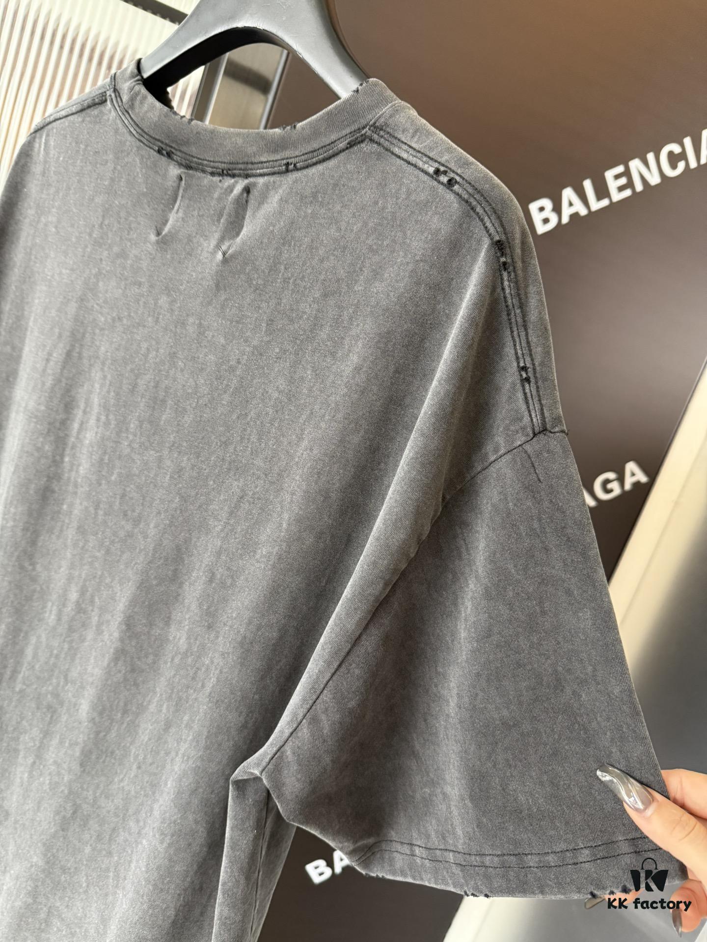 Balenciaga Crown BB Logo Rhinestone Embellished Distressed Washed T-Shirt, Premium Version (Different from Standard Stock), 250g Fabric with Multi-Tear and Cut-Out Wash Treatment, Imported Australian Rhinestones, Heat-Pressed for Durability, High Shine, Loose Fit Unisex Design