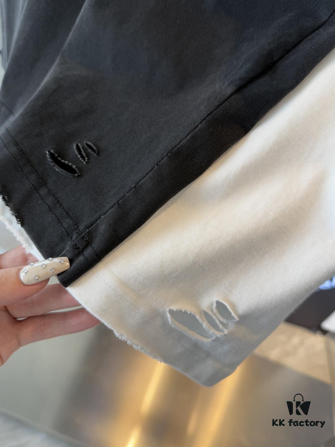 Balenciaga 25SS New Arrival Letter Tape Print Distressed Washed Ripped Unisex Cotton Oversized Short Sleeve T-Shirt (Top-Tier Version, Distinguished from Standard Market Goods)