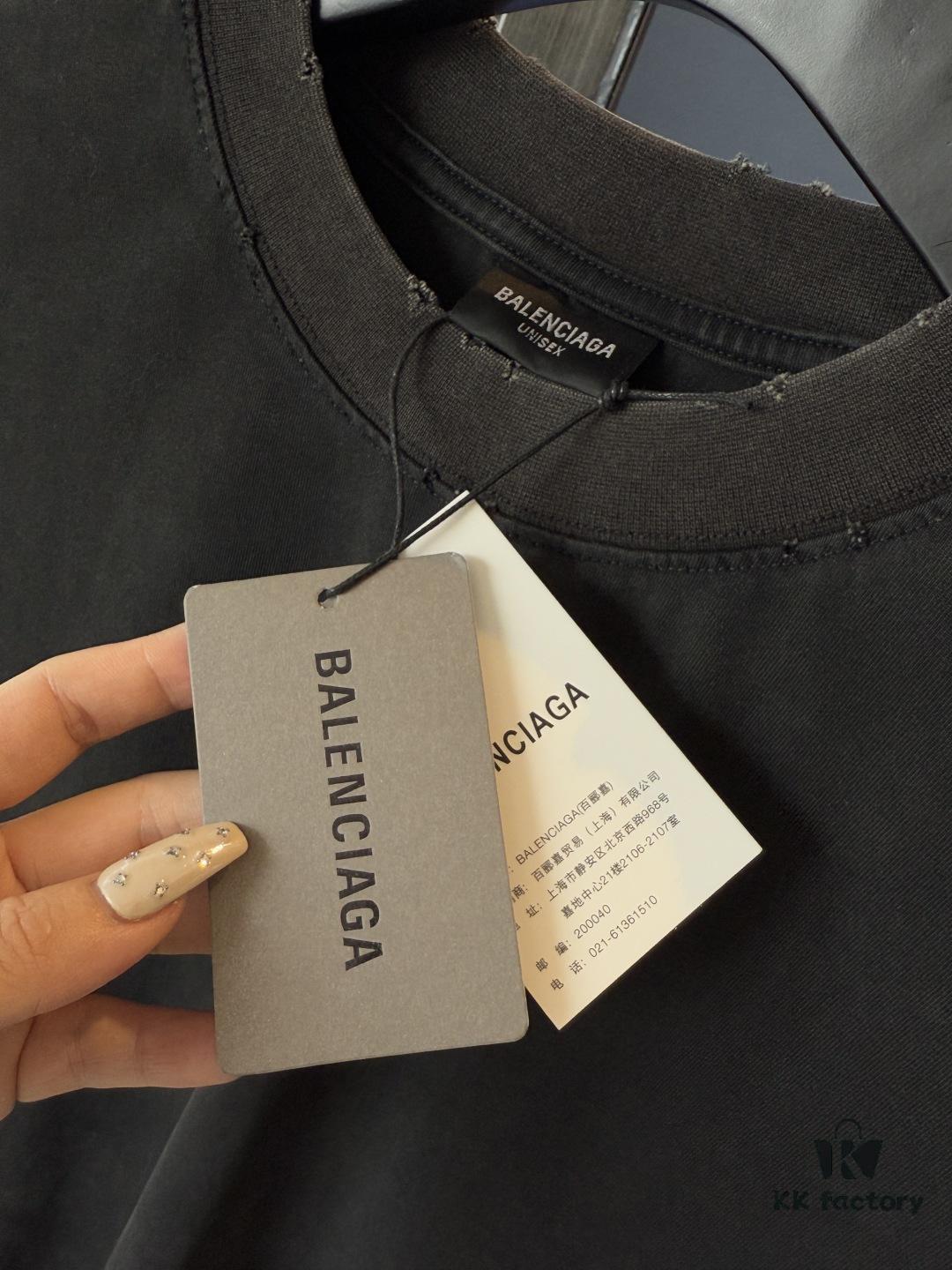 Balenciaga 25SS New Arrival Letter Tape Print Distressed Washed Ripped Unisex Cotton Oversized Short Sleeve T-Shirt (Top-Tier Version, Distinguished from Standard Market Goods)