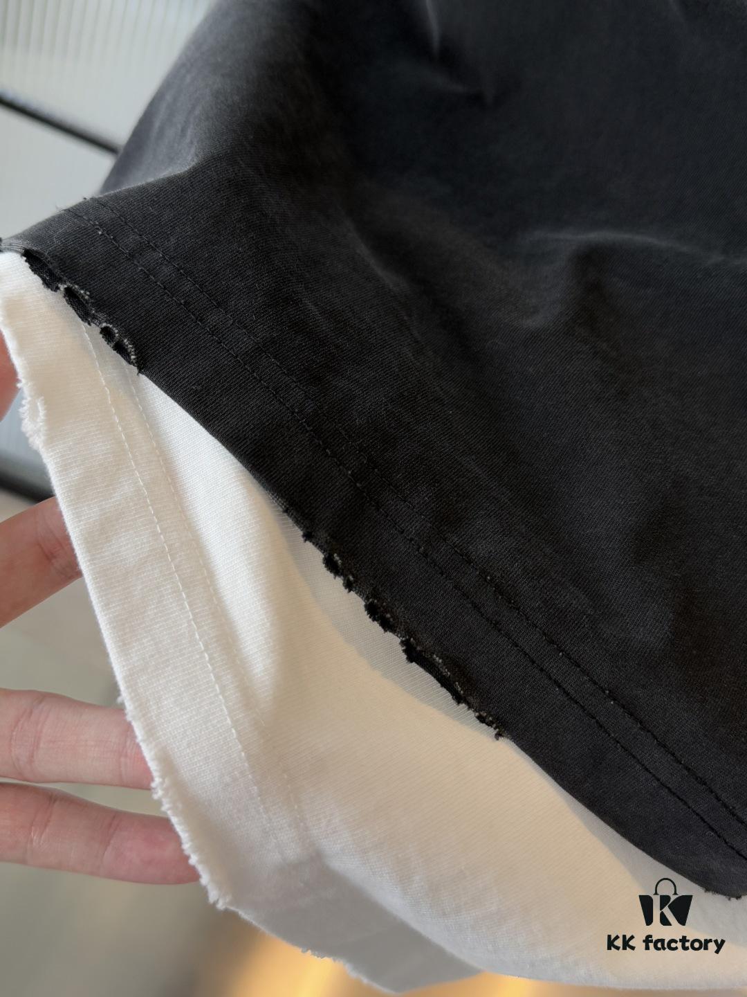 Balenciaga 25SS New Arrival Letter Tape Print Distressed Washed Ripped Unisex Cotton Oversized Short Sleeve T-Shirt (Top-Tier Version, Distinguished from Standard Market Goods)