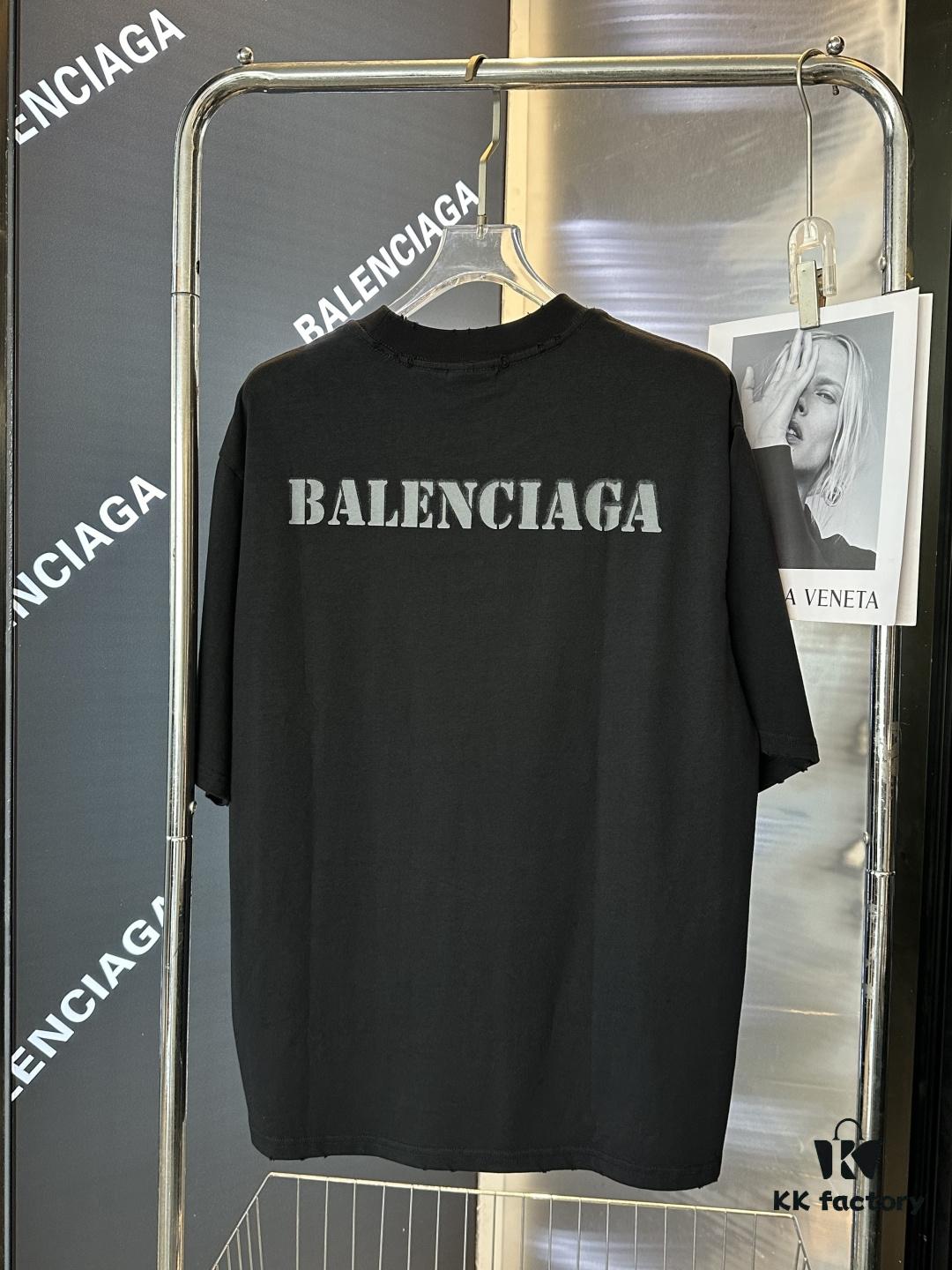 25SS Balenciaga · Distressed Vintage Letter Print Short Sleeve T-Shirt (Top-Tier Version, Distinguished from Generic Copies)
