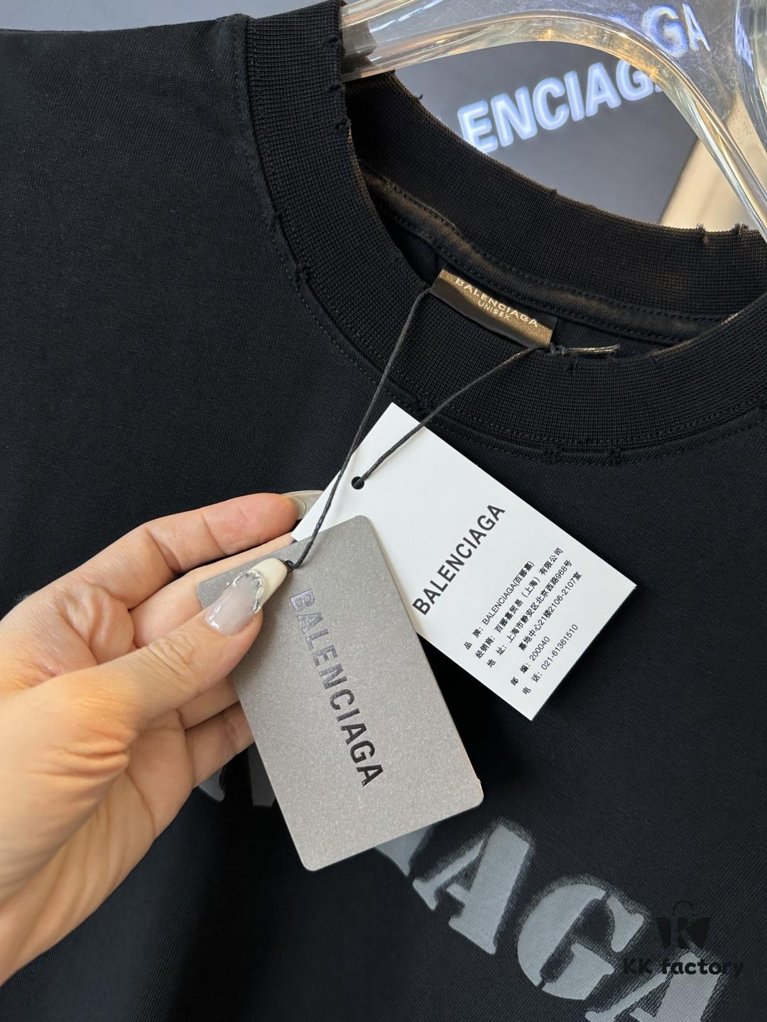 25SS Balenciaga · Distressed Vintage Letter Print Short Sleeve T-Shirt (Top-Tier Version, Distinguished from Generic Copies)