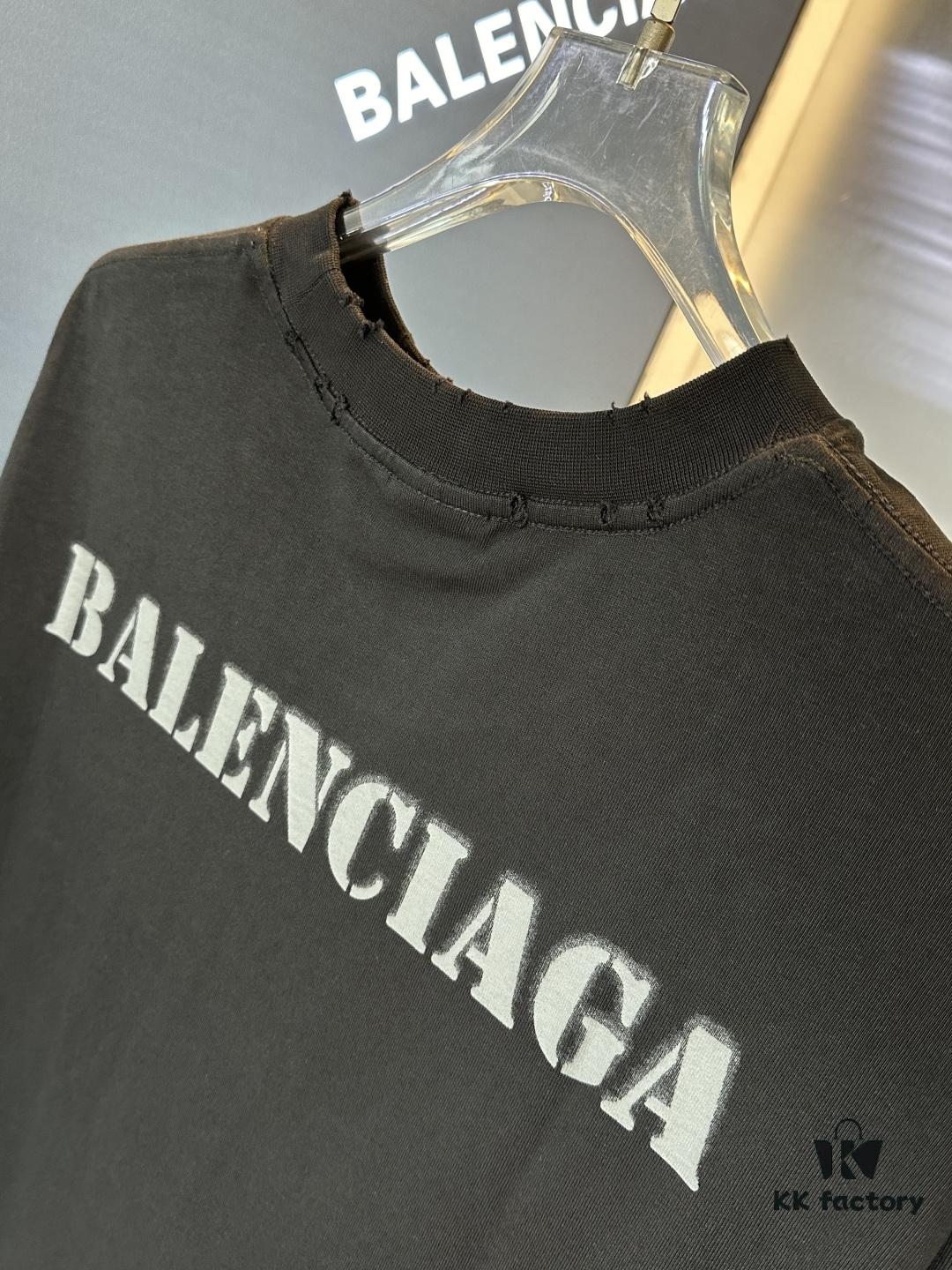 25SS Balenciaga · Distressed Vintage Letter Print Short Sleeve T-Shirt (Top-Tier Version, Distinguished from Generic Copies)