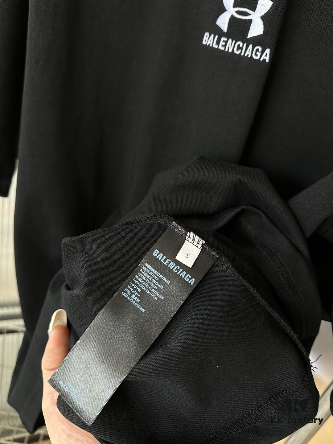 25SS Balenciaga x UA Collaboration Embroidered Round-Neck Casual Short-Sleeve T-Shirt (Top-Tier Version, Distinguished from Standard Market Versions)