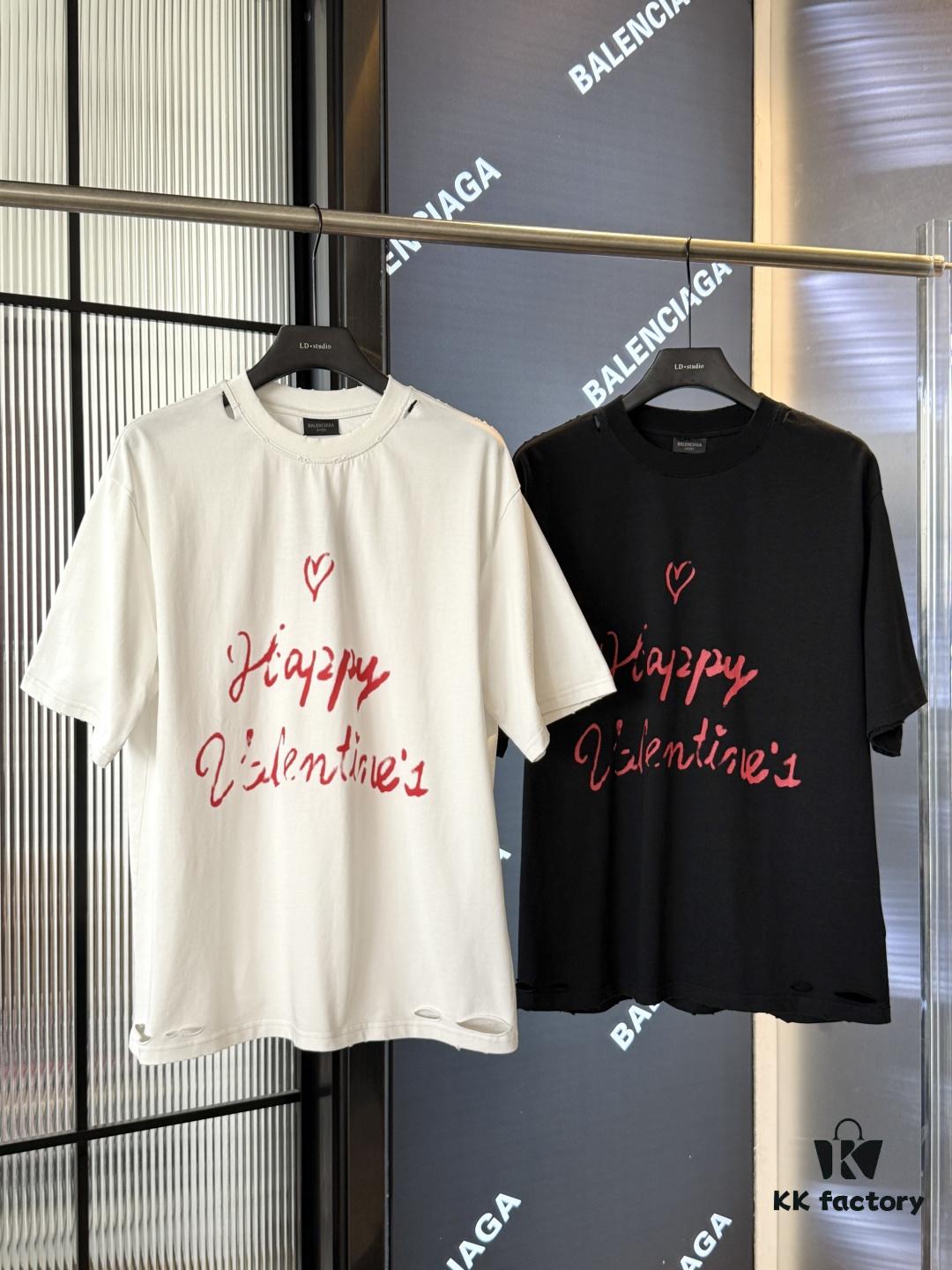 2025SS Balenciaga LIPSTICK VALENTINES Oversized Heavy Washed Distressed Short Sleeve T-Shirt (Top-Tier Version, Distinguished from Standard Market Copies)