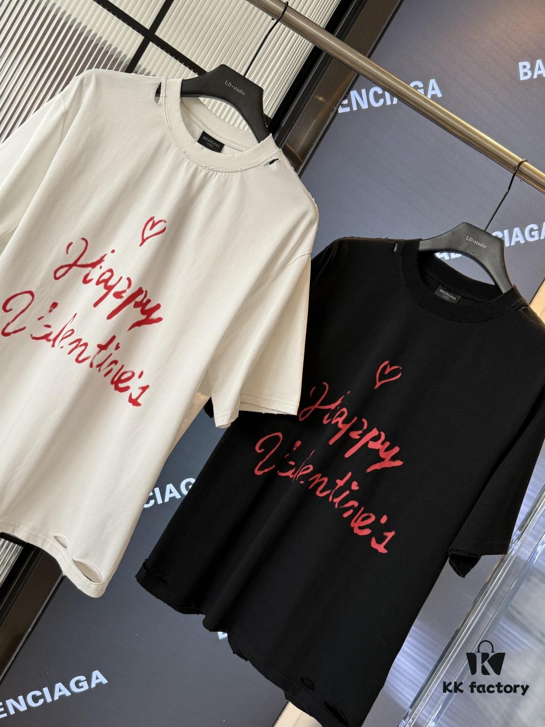 2025SS Balenciaga LIPSTICK VALENTINES Oversized Heavy Washed Distressed Short Sleeve T-Shirt (Top-Tier Version, Distinguished from Standard Market Copies)