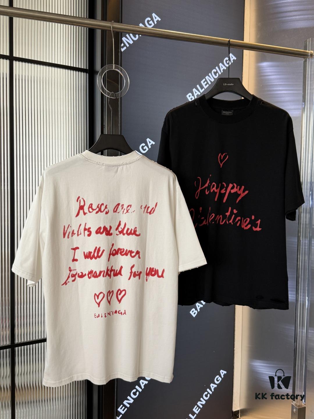 2025SS Balenciaga LIPSTICK VALENTINES Oversized Heavy Washed Distressed Short Sleeve T-Shirt (Top-Tier Version, Distinguished from Standard Market Copies)