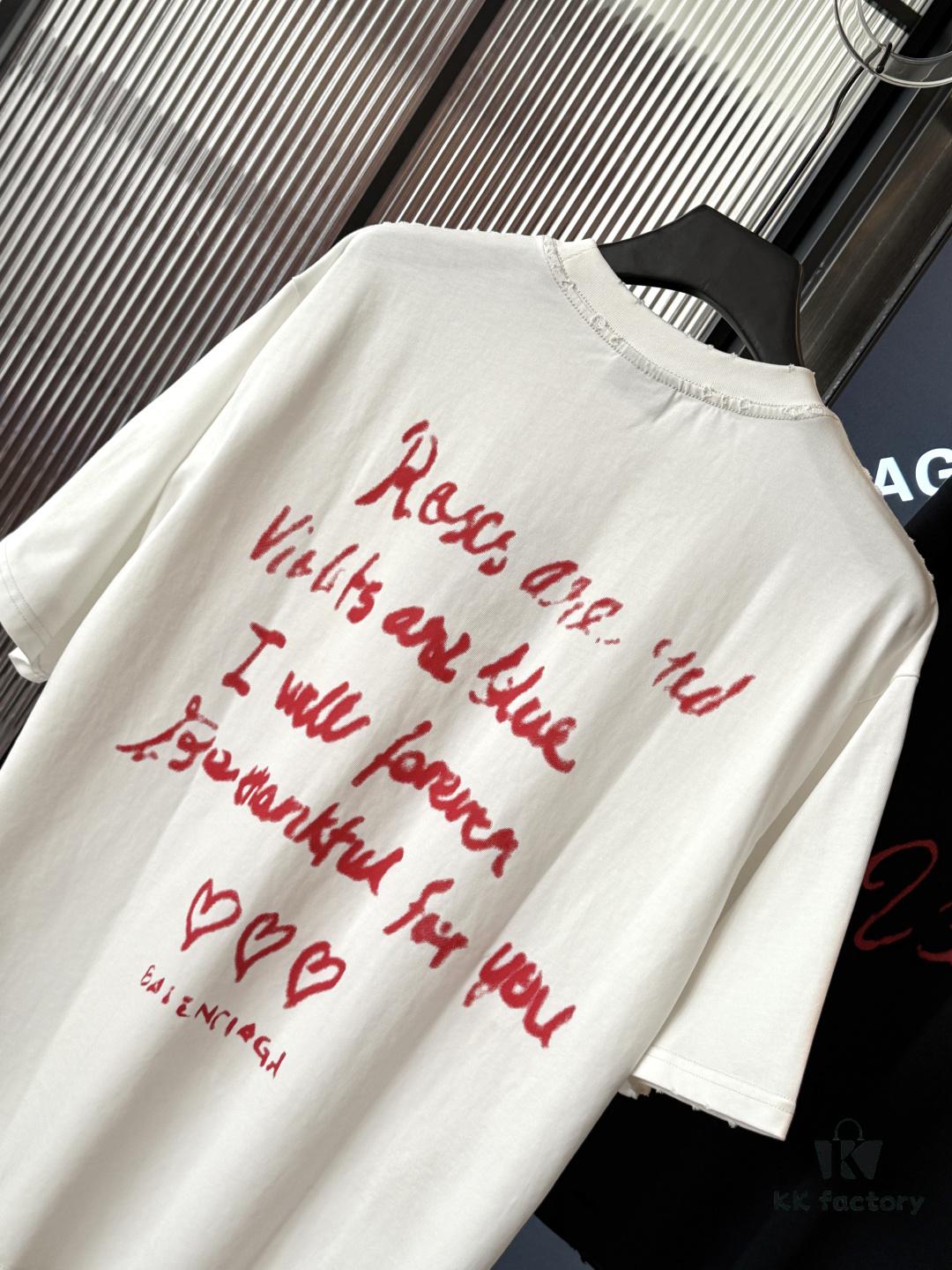 2025SS Balenciaga LIPSTICK VALENTINES Oversized Heavy Washed Distressed Short Sleeve T-Shirt (Top-Tier Version, Distinguished from Standard Market Copies)