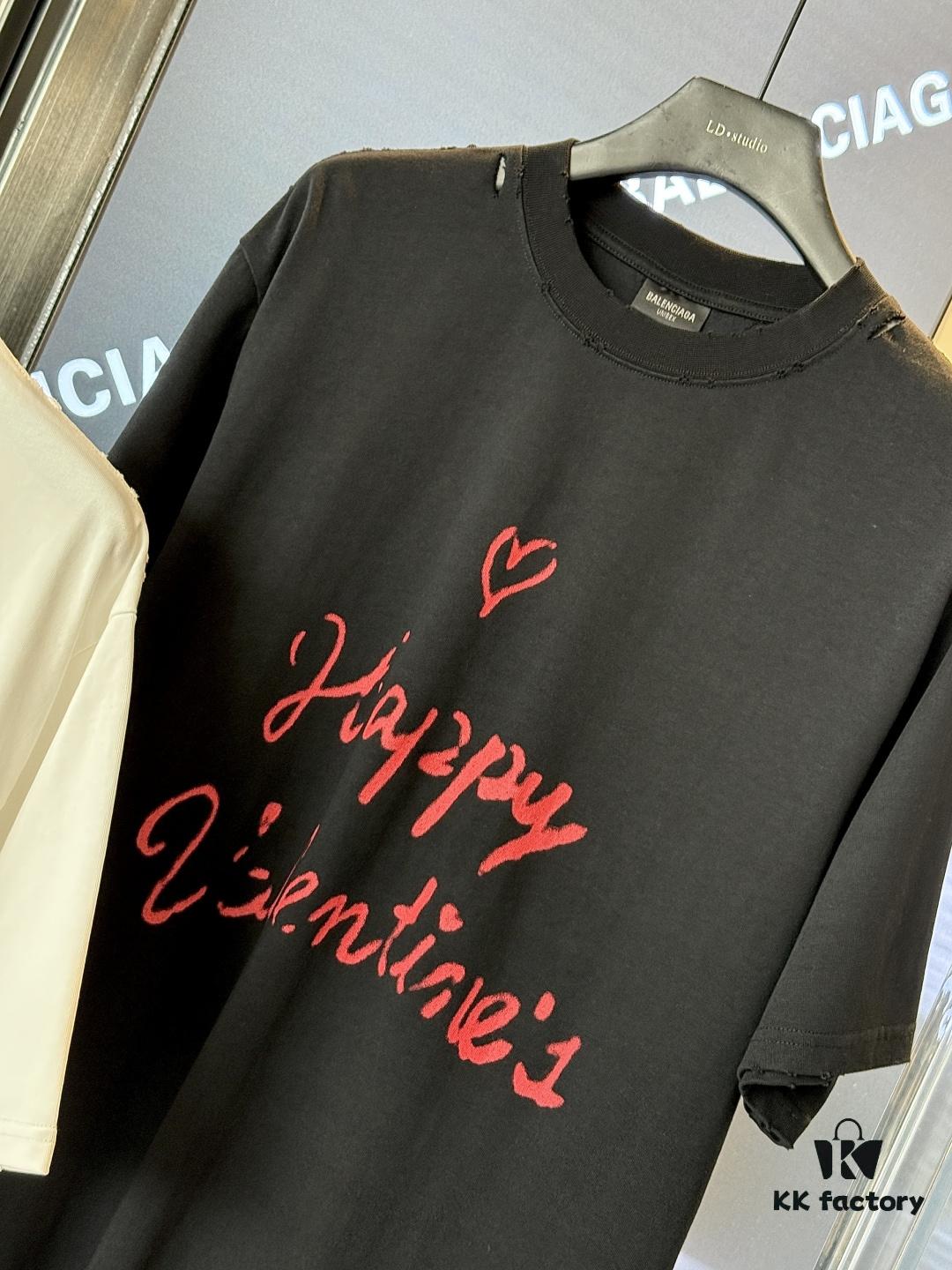 2025SS Balenciaga LIPSTICK VALENTINES Oversized Heavy Washed Distressed Short Sleeve T-Shirt (Top-Tier Version, Distinguished from Standard Market Copies)