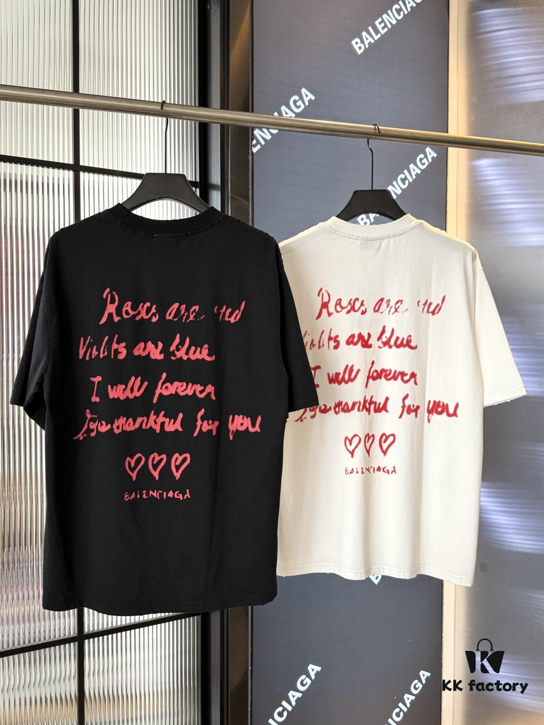 2025SS Balenciaga LIPSTICK VALENTINES Oversized Heavy Washed Distressed Short Sleeve T-Shirt (Top-Tier Version, Distinguished from Standard Market Copies)
