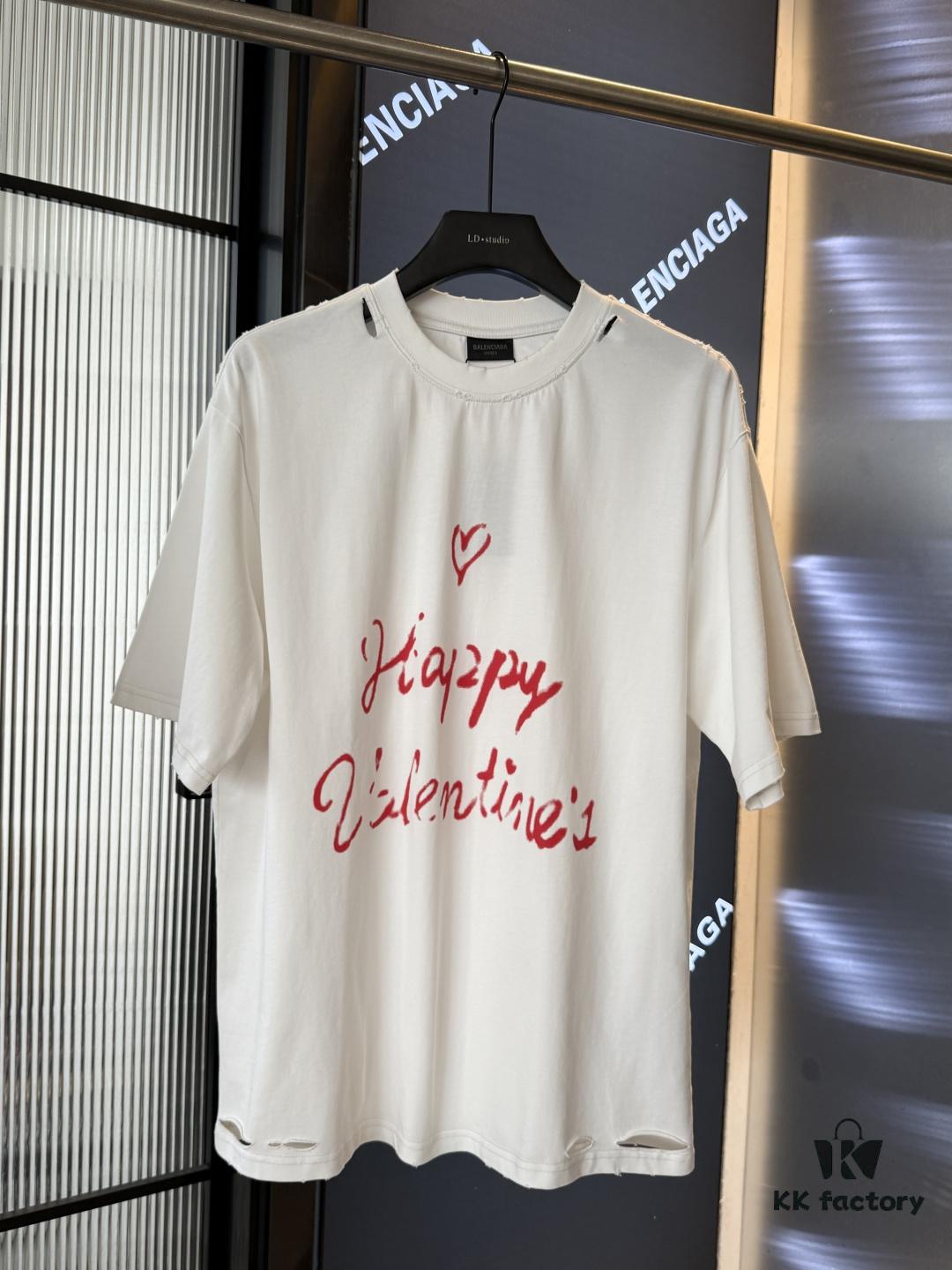 2025SS Balenciaga LIPSTICK VALENTINES Oversized Heavy Washed Distressed Short Sleeve T-Shirt (Top-Tier Version, Distinguished from Standard Market Copies)