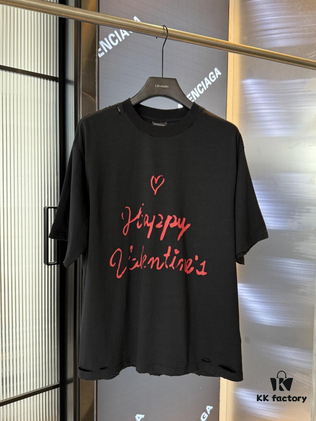 2025SS Balenciaga LIPSTICK VALENTINES Oversized Heavy Washed Distressed Short Sleeve T-Shirt (Top-Tier Version, Distinguished from Standard Market Copies)