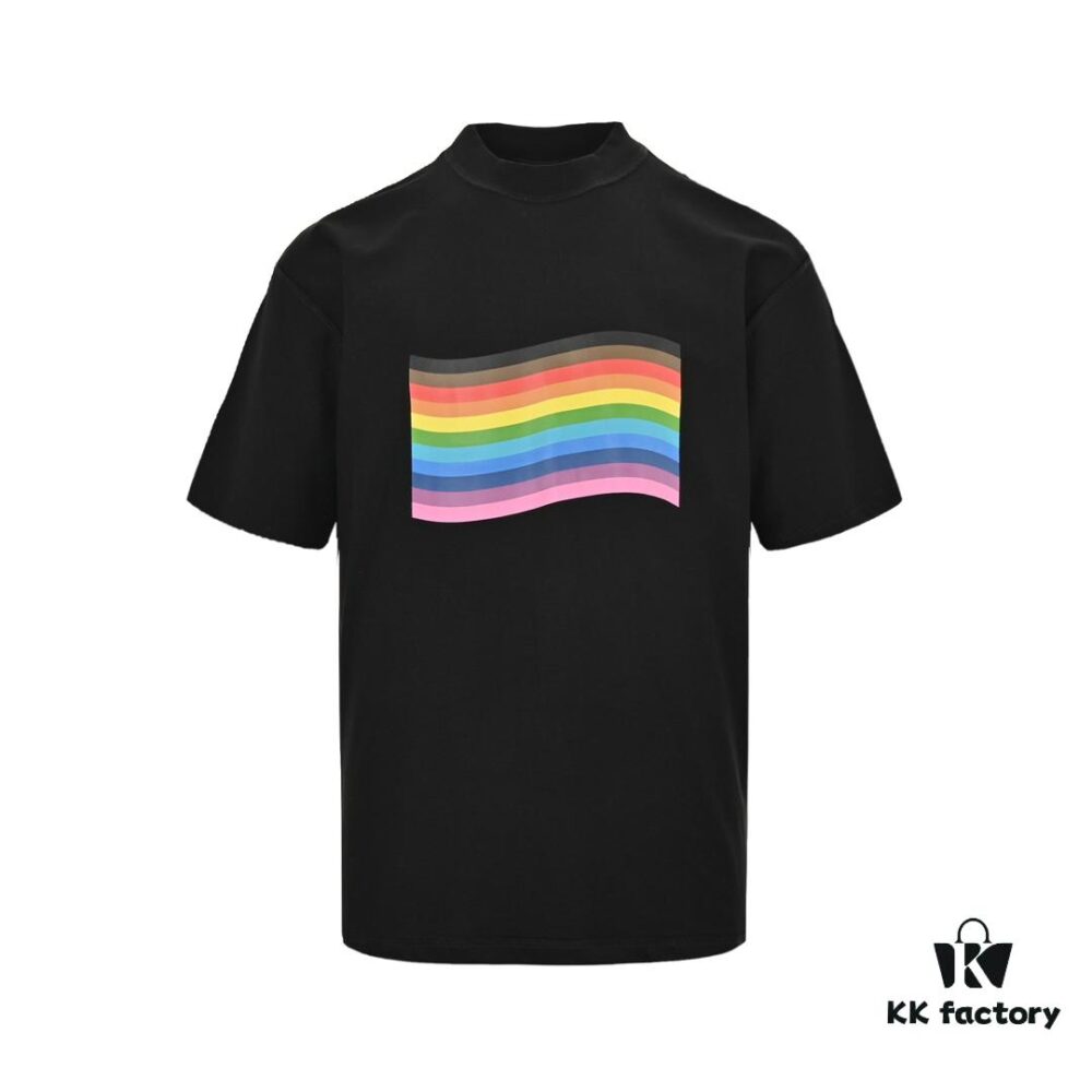 Balenciaga 24SS Reversed Rainbow Print Short-Sleeve T-Shirt