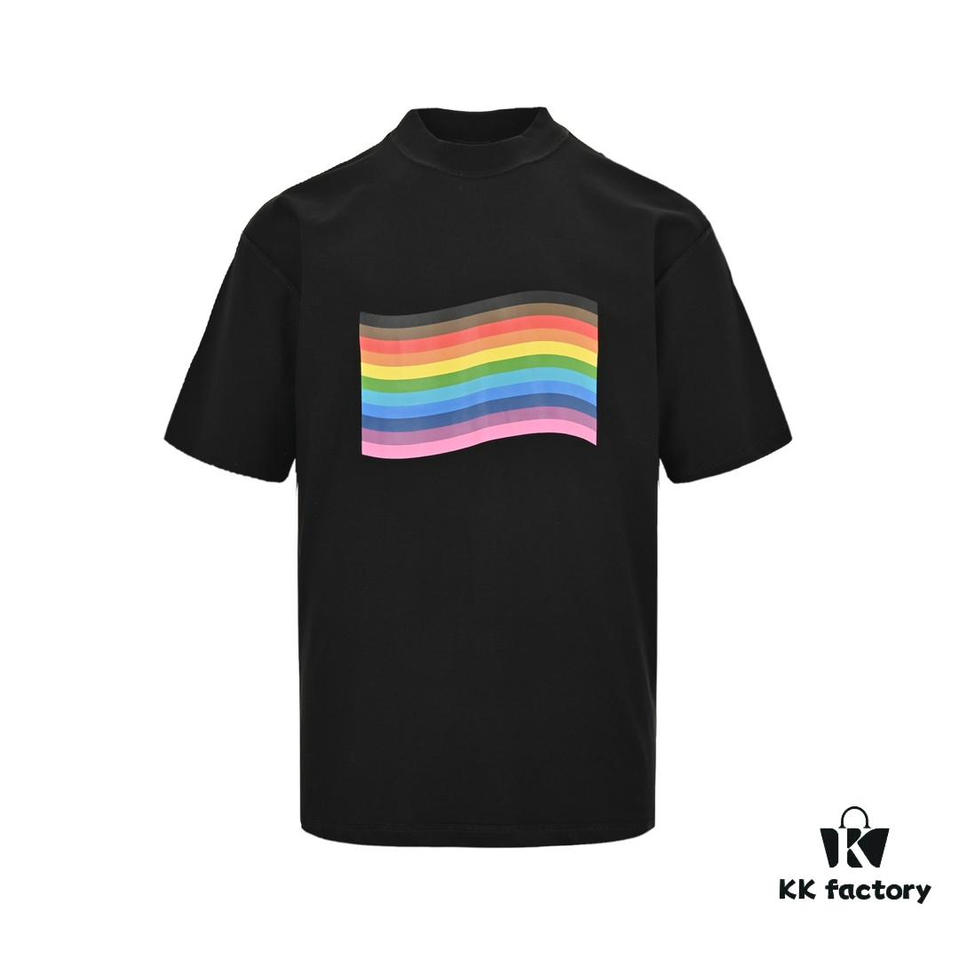 Balenciaga 24SS Reversed Rainbow Print Short-Sleeve T-Shirt