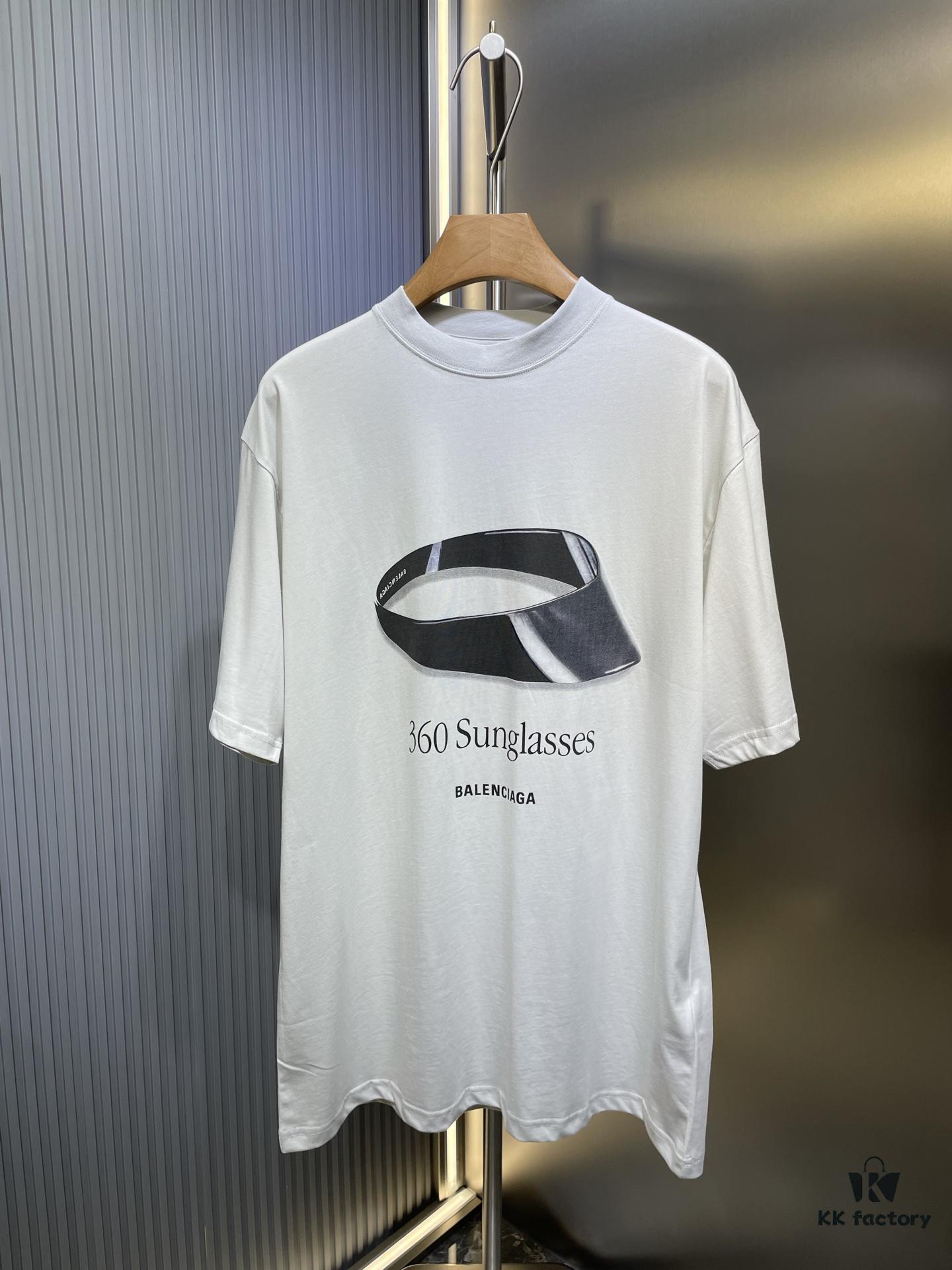 25SS Paris 360 Sunglasses Pattern Short-Sleeve T-Shirt, Grey-White Colorway, Unisex Design, Full Size In Stock