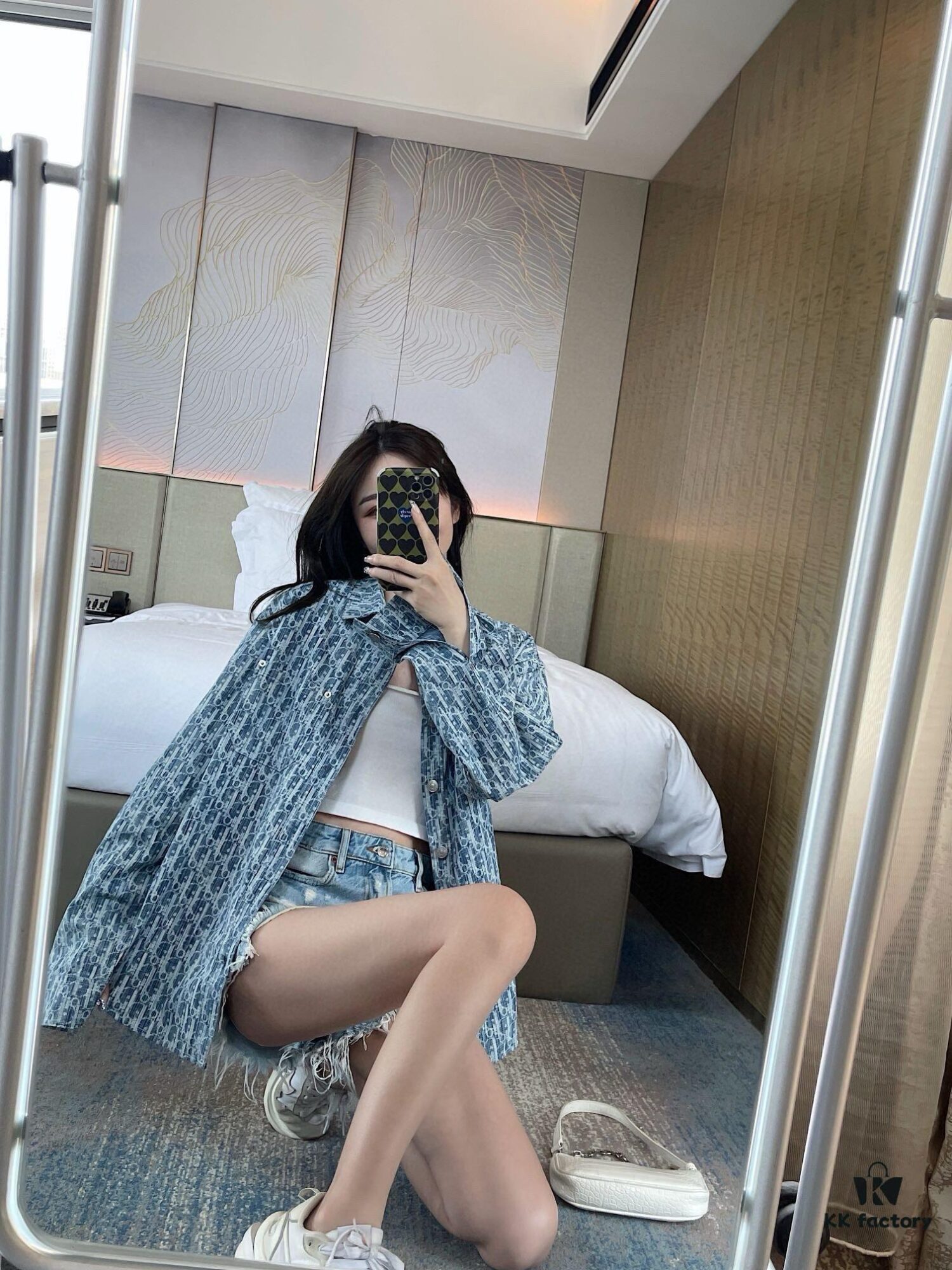 Dior 22FW Vintage Logo Jacquard Long-Sleeve Denim Shirt