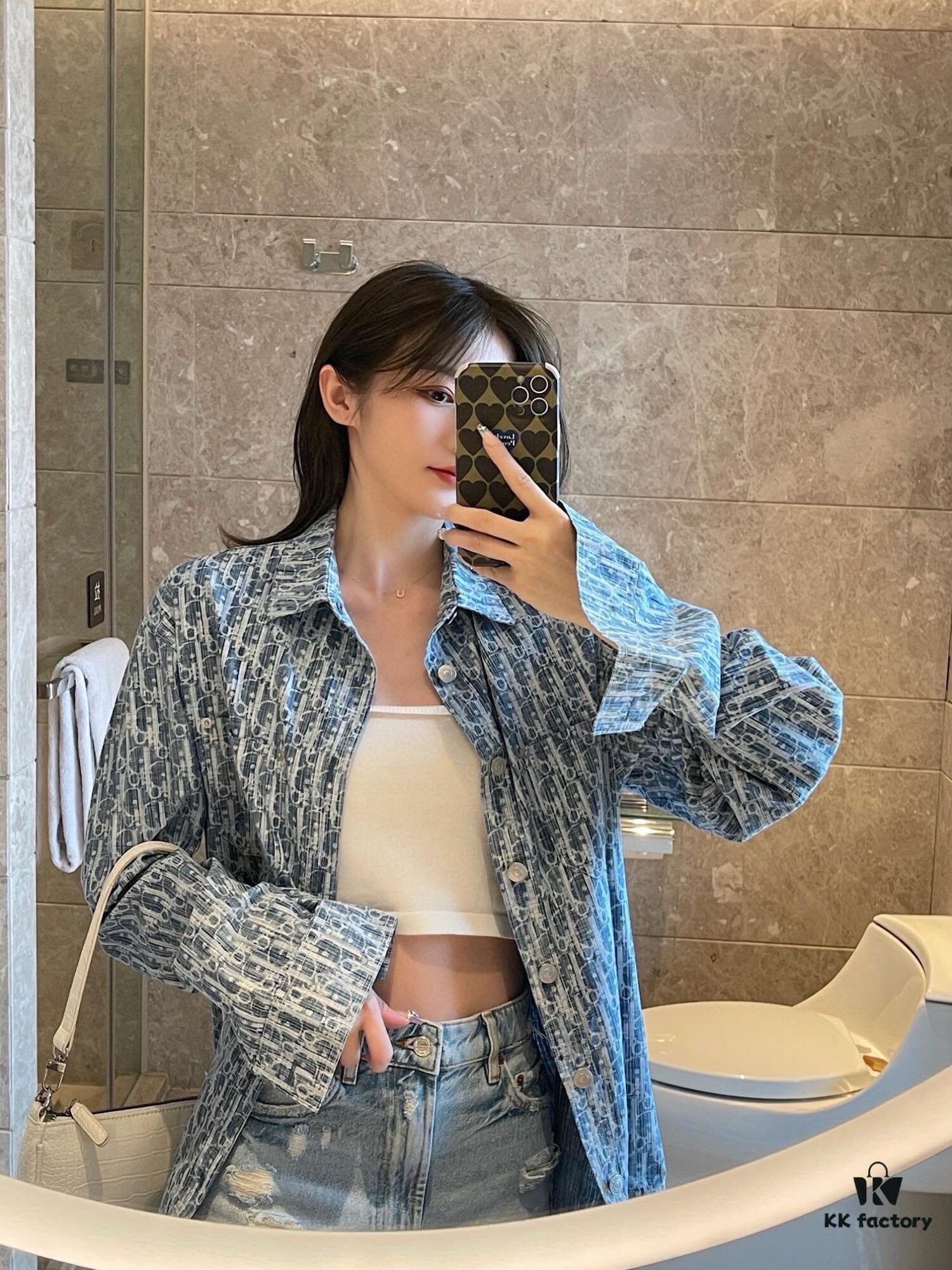 Dior 22FW Vintage Logo Jacquard Long-Sleeve Denim Shirt