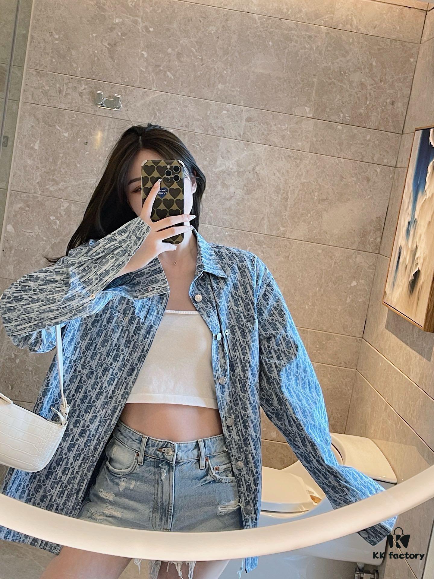 Dior 22FW Vintage Logo Jacquard Long-Sleeve Denim Shirt