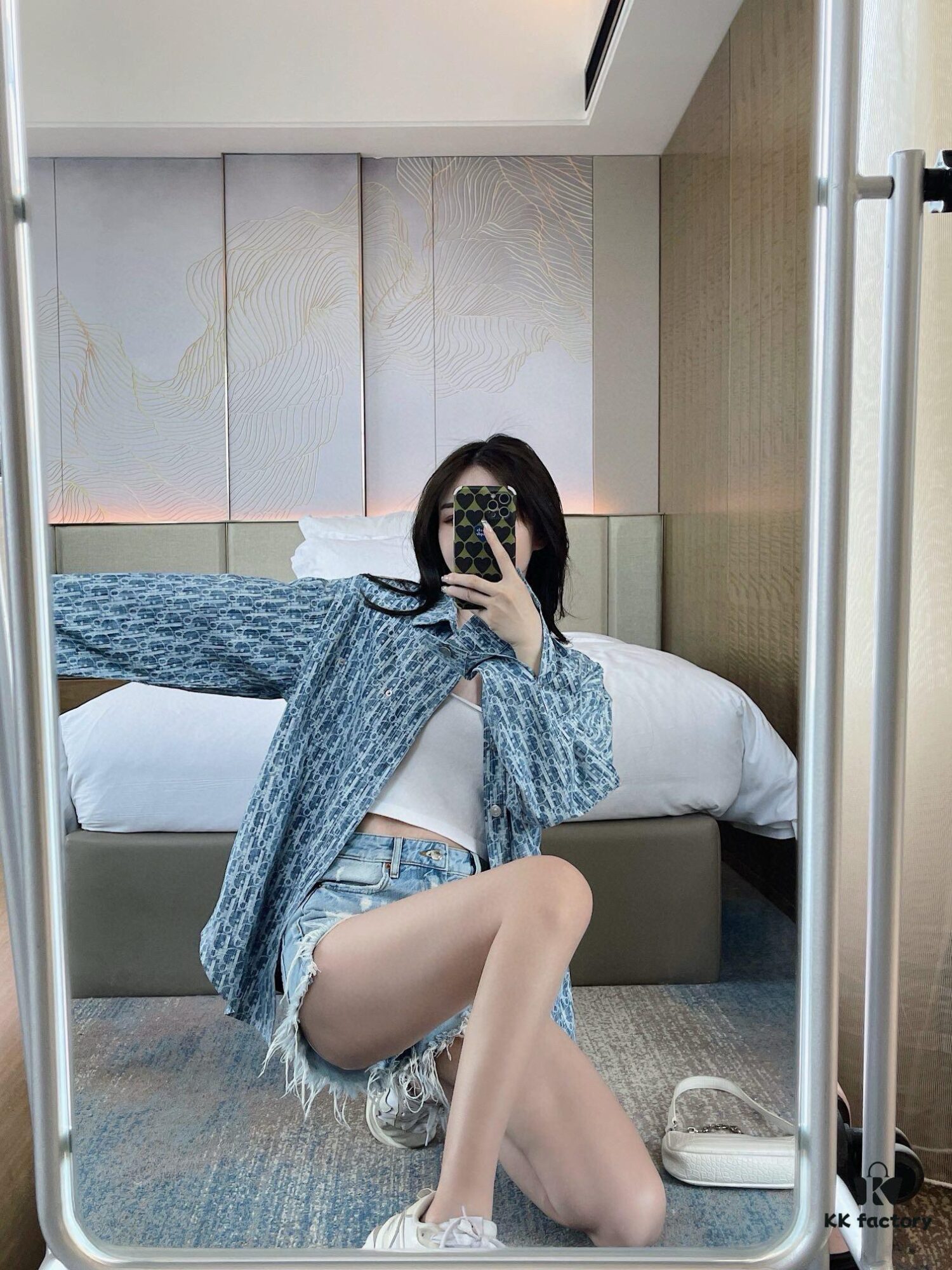 Dior 22FW Vintage Logo Jacquard Long-Sleeve Denim Shirt