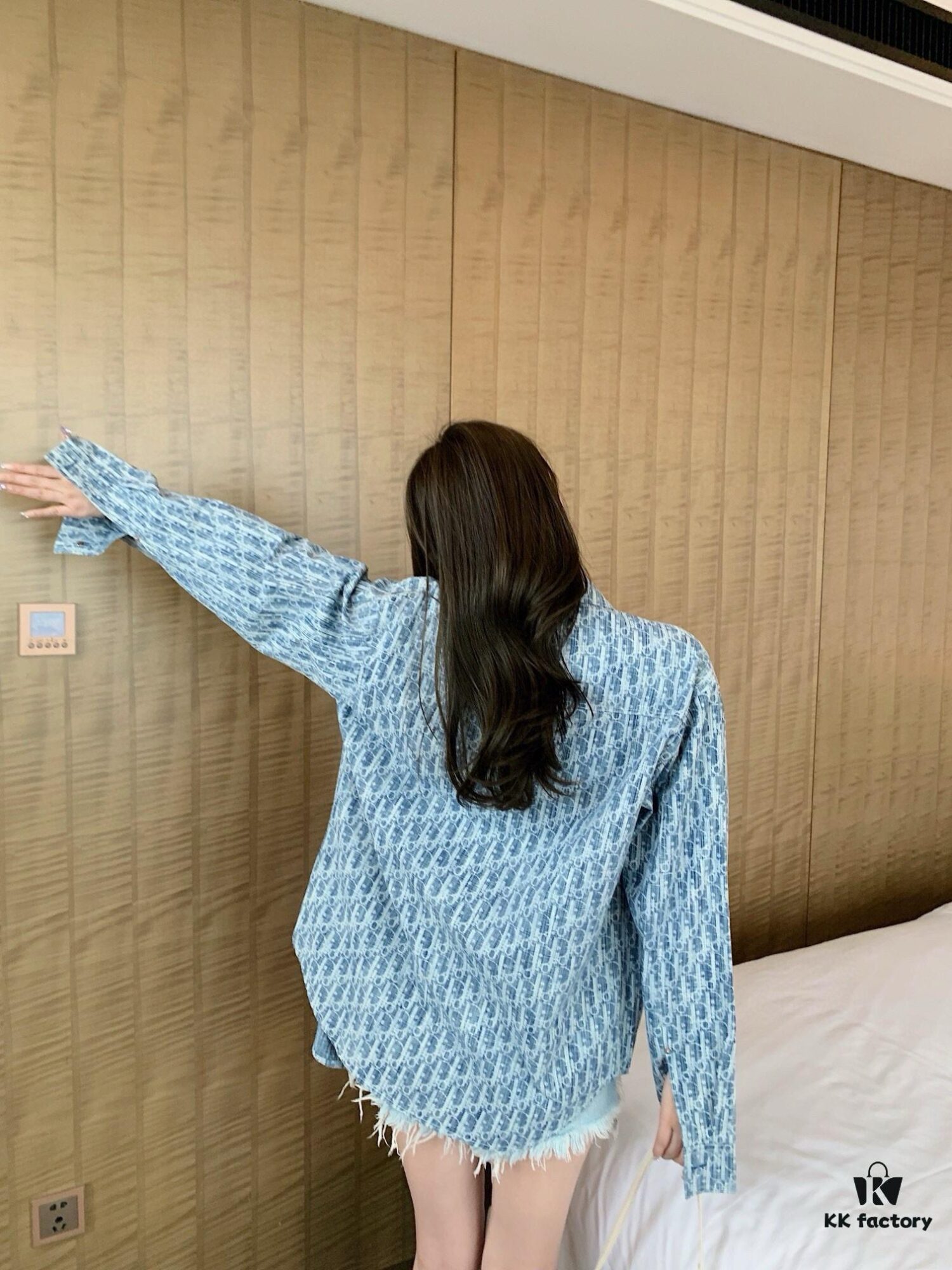 Dior 22FW Vintage Logo Jacquard Long-Sleeve Denim Shirt