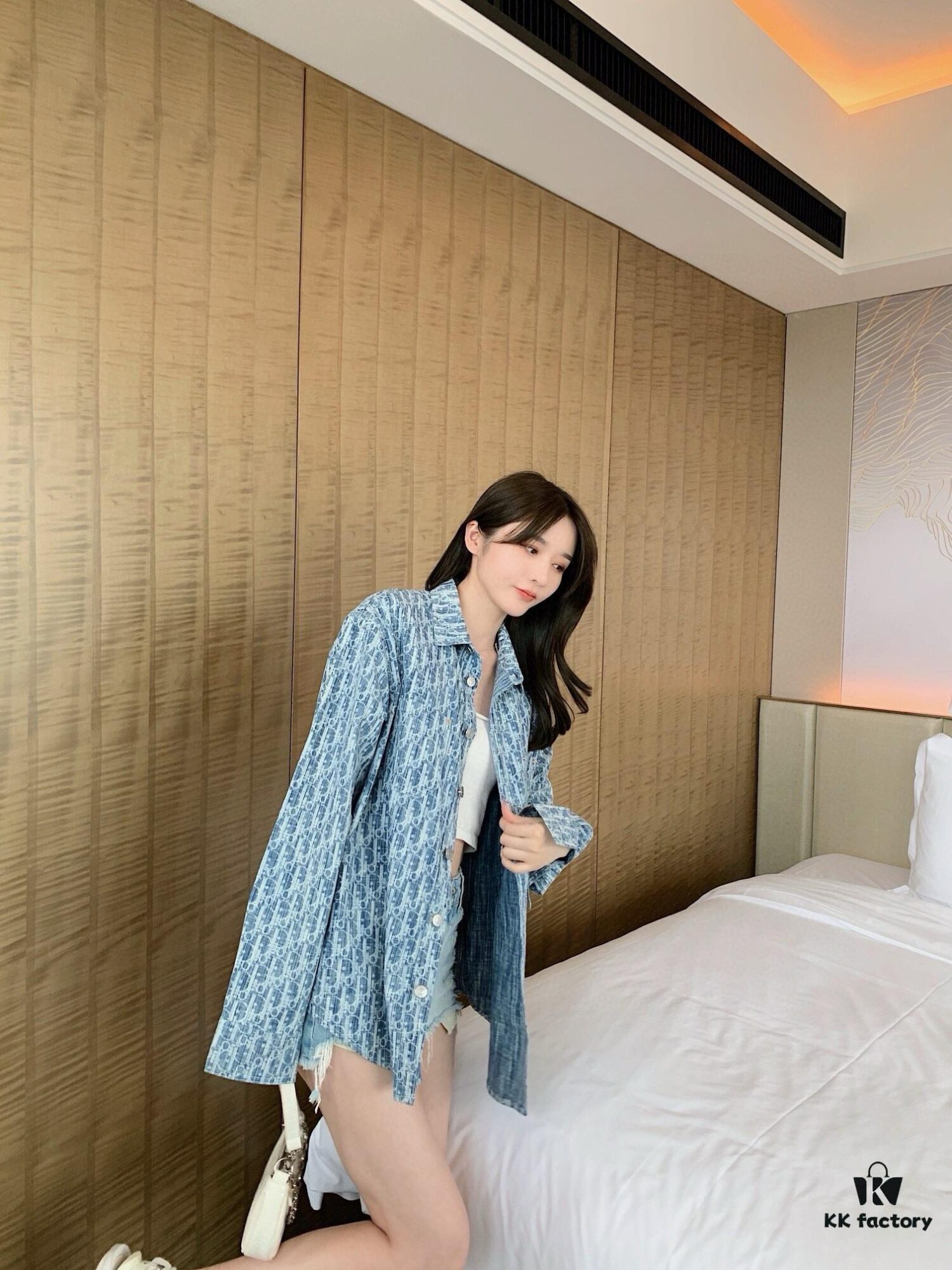 Dior 22FW Vintage Logo Jacquard Long-Sleeve Denim Shirt