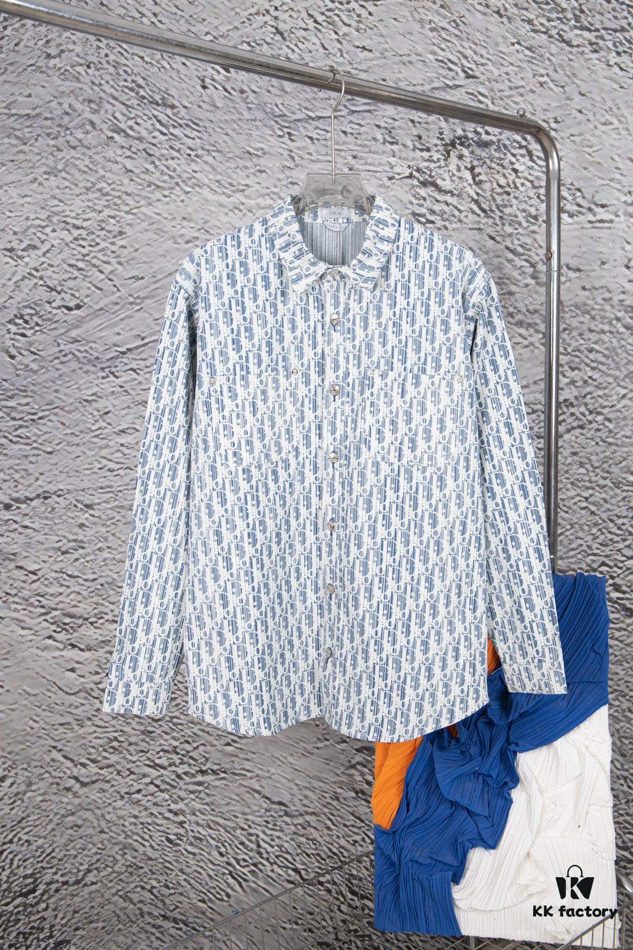 Dior Vintage Full Logo Jacquard Long Sleeve Denim Shirt