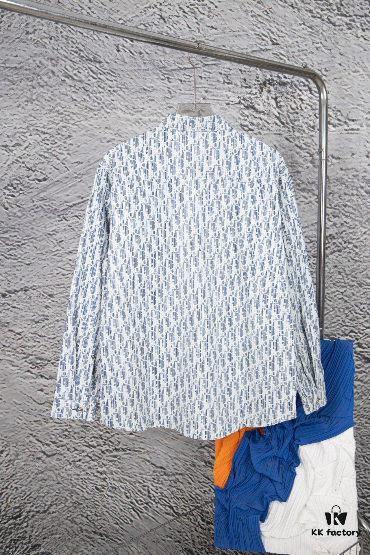 Dior Vintage Full Logo Jacquard Long Sleeve Denim Shirt