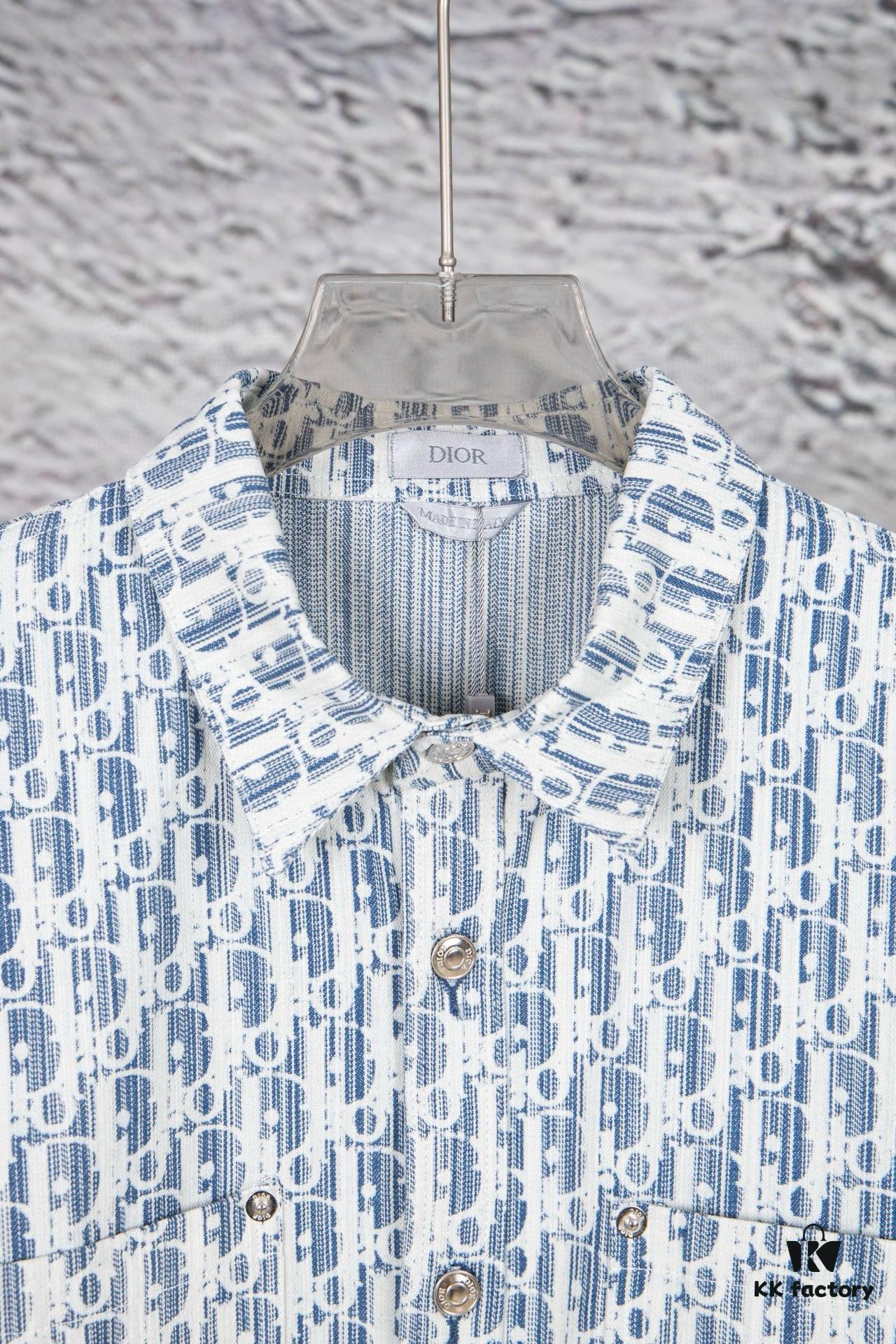 Dior Vintage Full Logo Jacquard Long Sleeve Denim Shirt