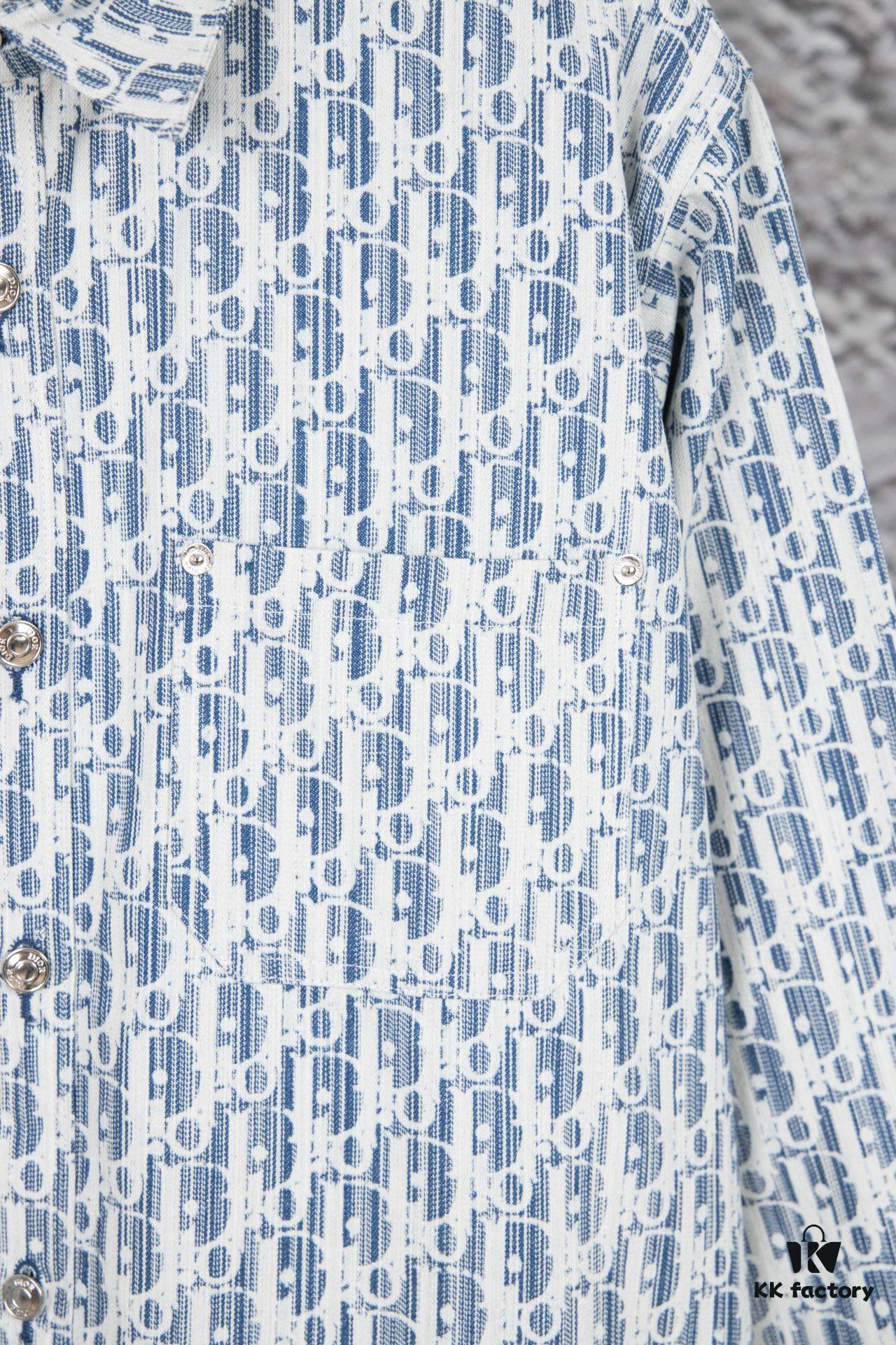 Dior Vintage Full Logo Jacquard Long Sleeve Denim Shirt