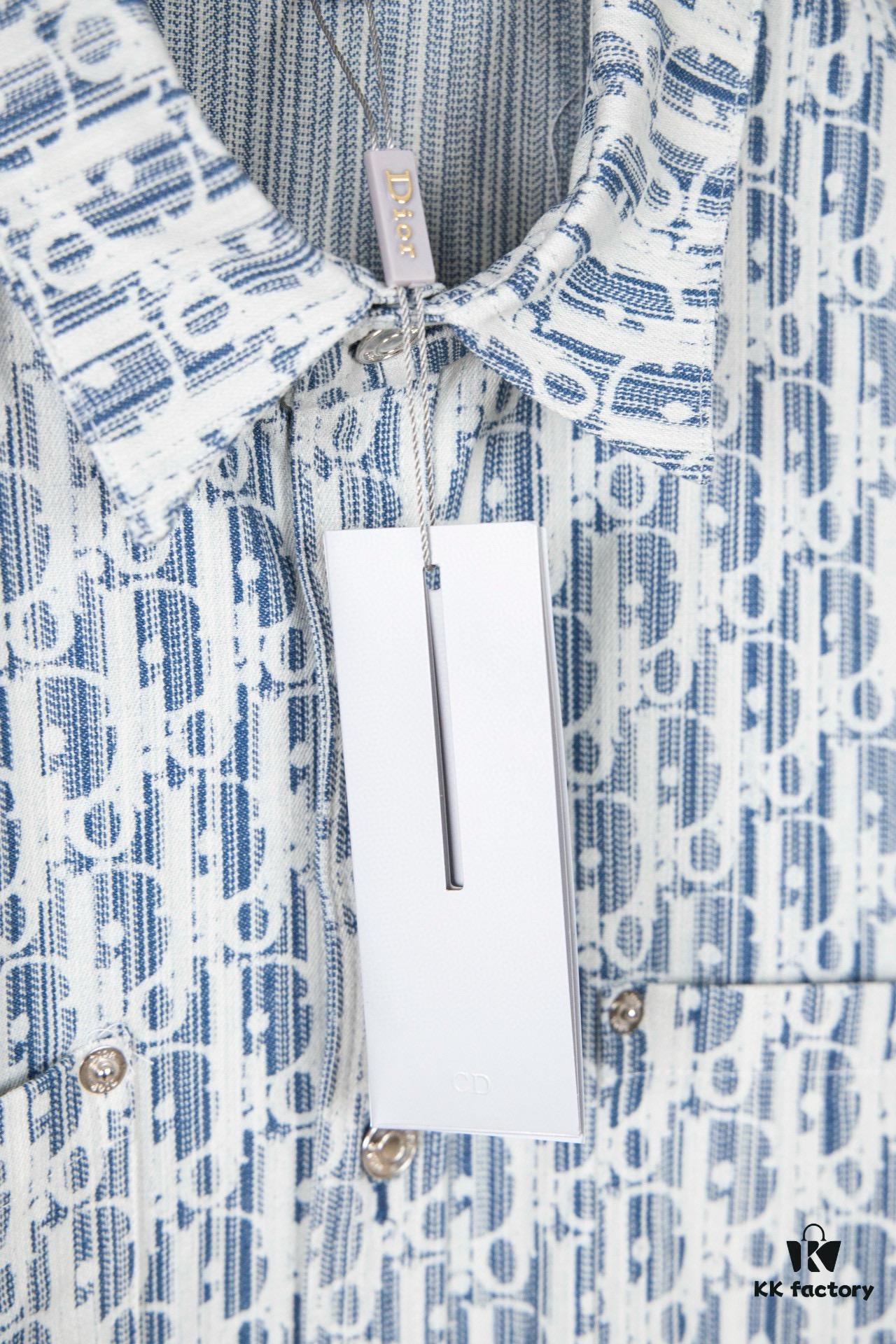 Dior Vintage Full Logo Jacquard Long Sleeve Denim Shirt