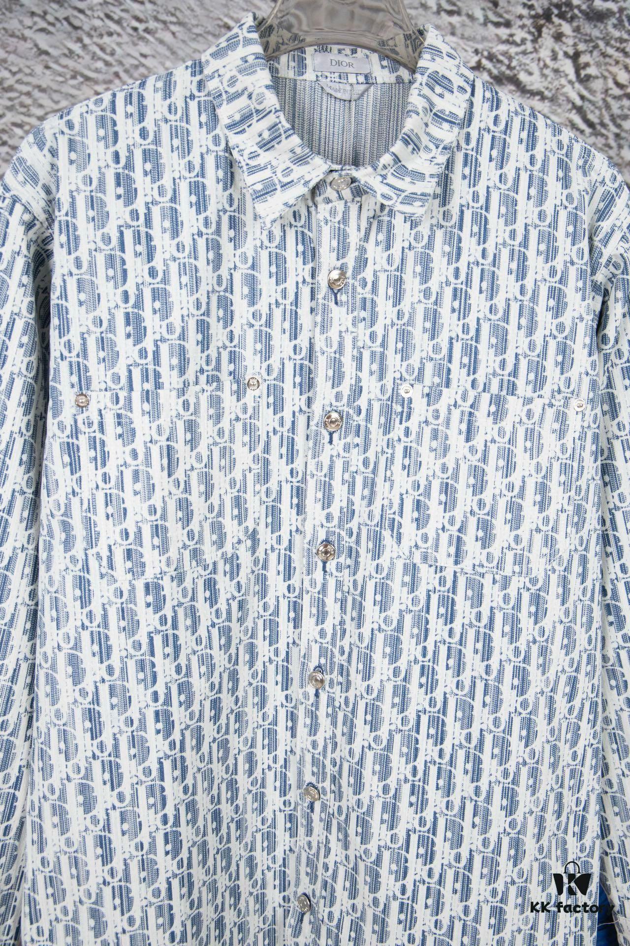 Dior Vintage Full Logo Jacquard Long Sleeve Denim Shirt