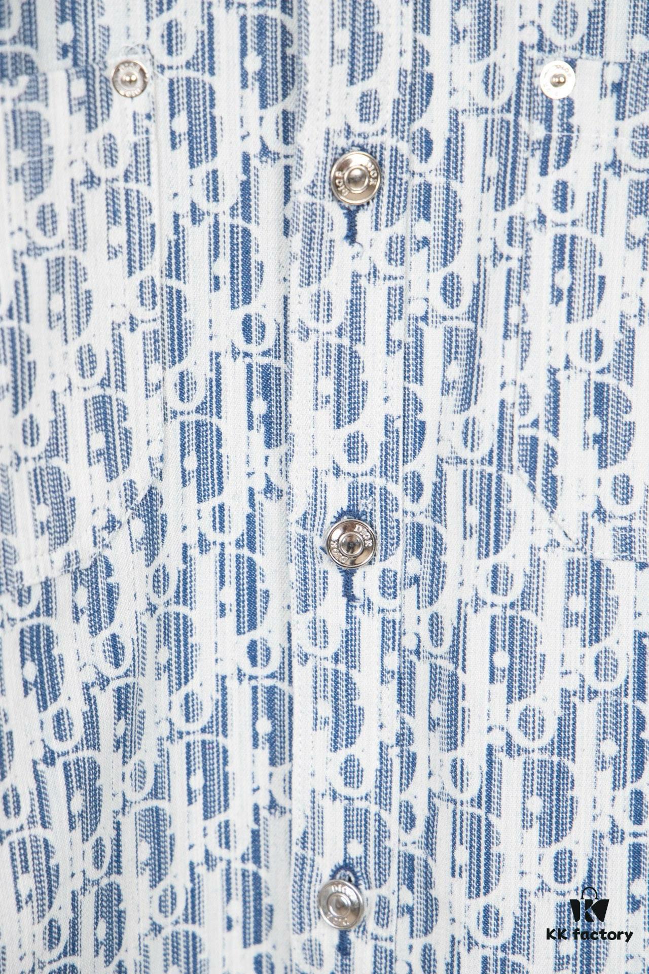 Dior Vintage Full Logo Jacquard Long Sleeve Denim Shirt