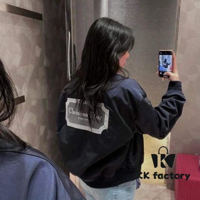 DIOR 2023SS Embroidered Back Pilot Jacket - Crafted from Textured Cotton Blend with Contrast Christian Dior Couture Back Embroidery and Tonal Dior Front Logo, Ribbed Collar, Cuffs and Hem, Unisex Design