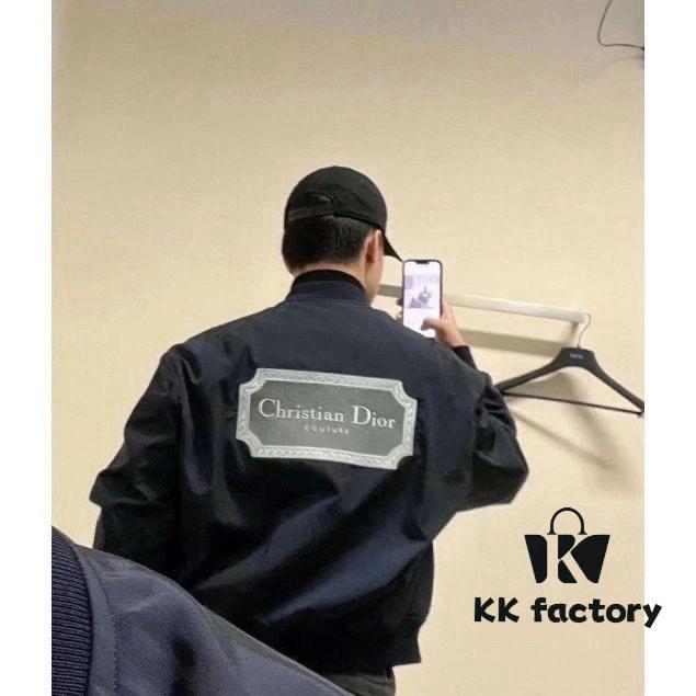 DIOR 2023SS Embroidered Back Pilot Jacket - Crafted from Textured Cotton Blend with Contrast Christian Dior Couture Back Embroidery and Tonal Dior Front Logo, Ribbed Collar, Cuffs and Hem, Unisex Design