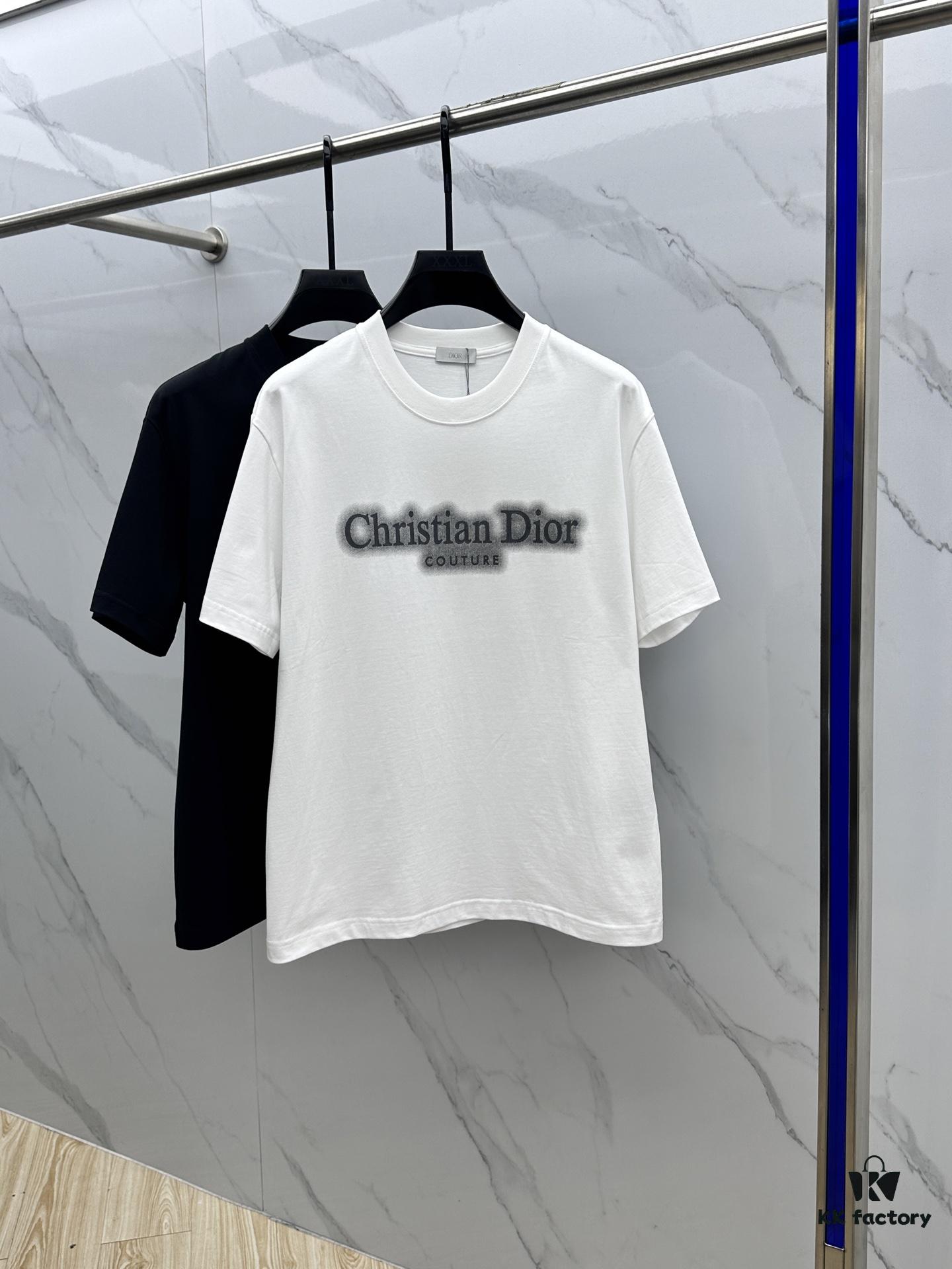 Christian Dior 2025 FW Spring/Summer New Arrival Round Neck T-Shirt for Layering or Outerwear, Embossed Logo Micro Oversized Short-Sleeve 260g Active Cotton Tee